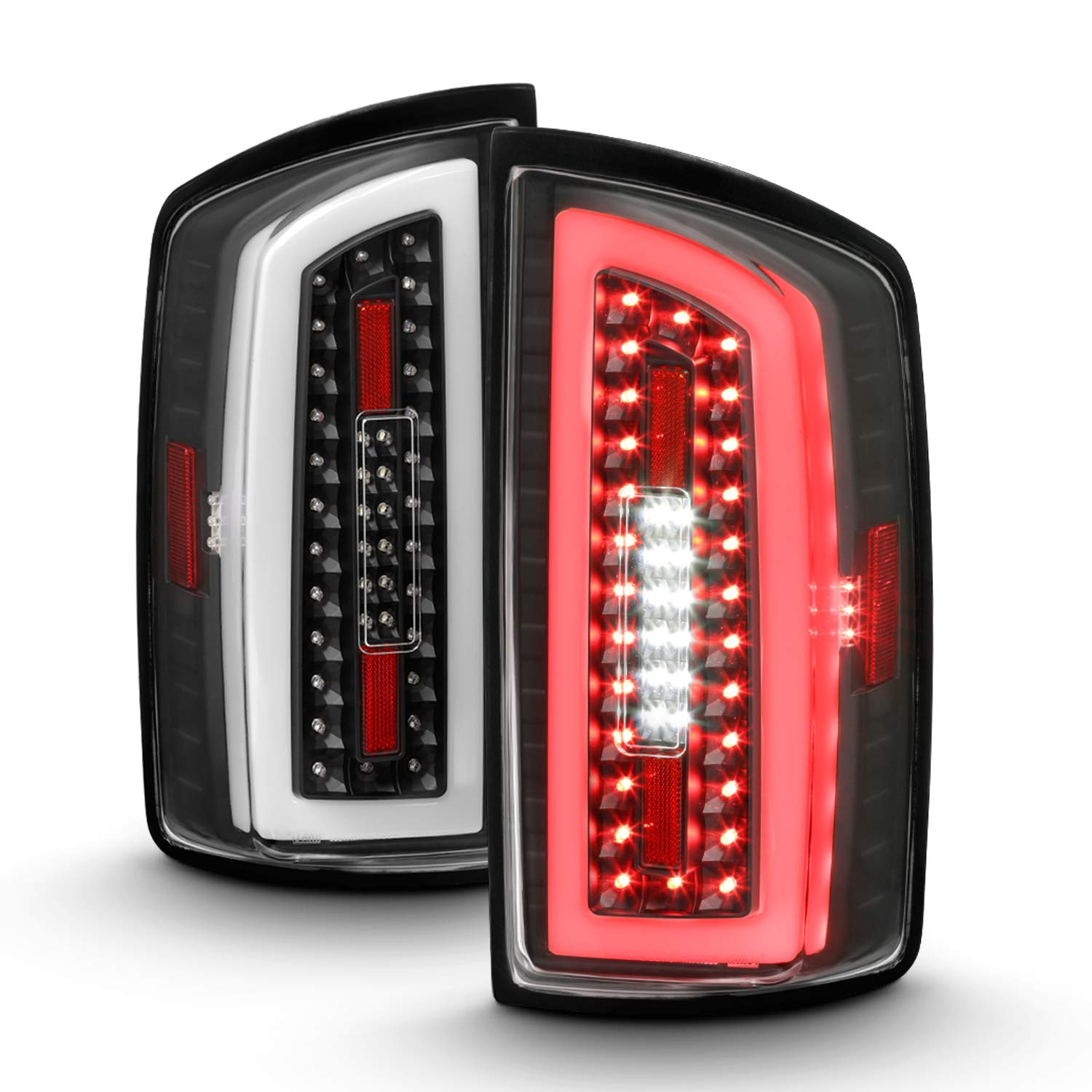 Akkon - Fits 2007 2008 Dodge Ram 1500 2500/2009 3500 Full Led Tube Bar Black Tail Lights Brake Lamp Left+Right Pair