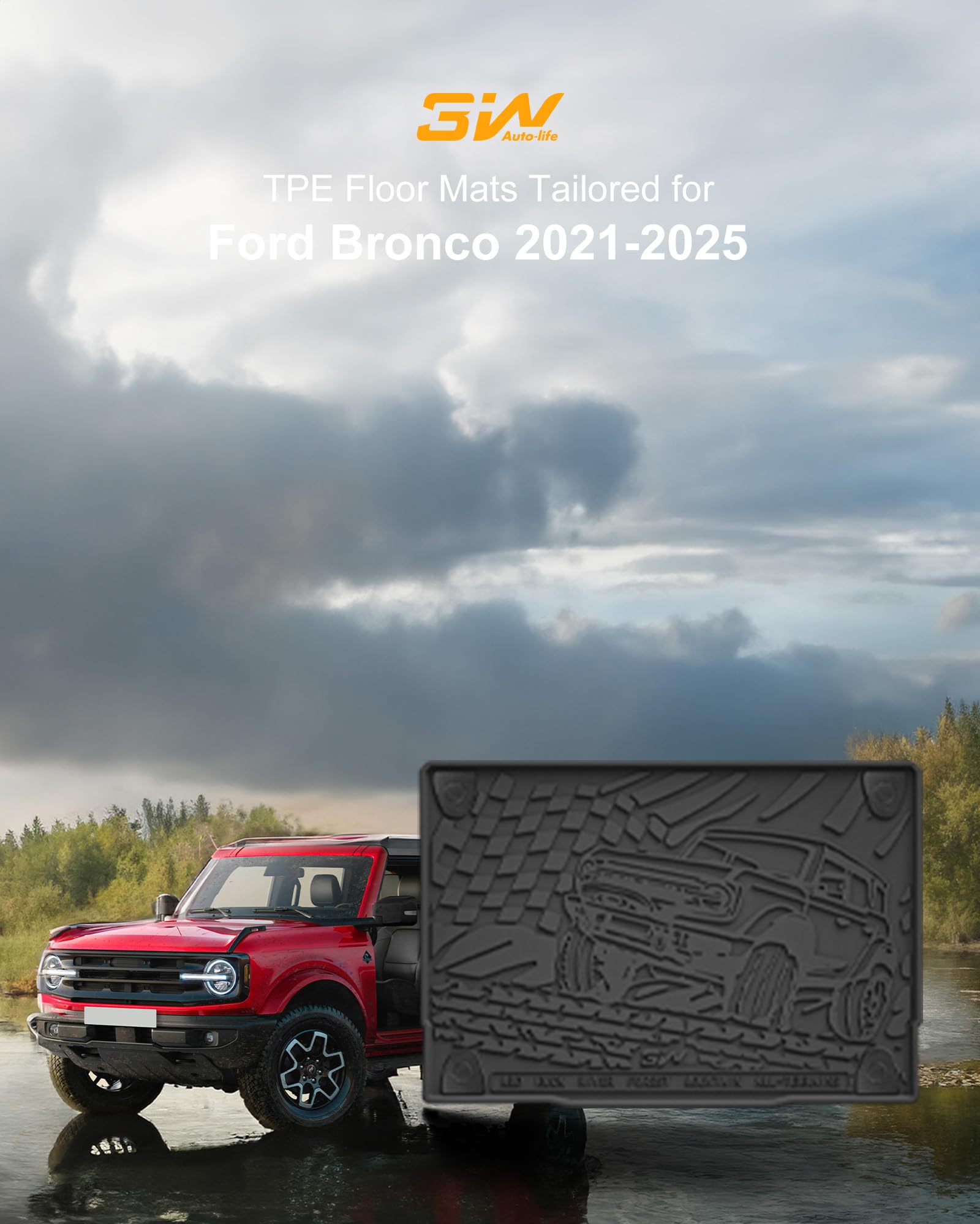 3W Cargo Liner Custom Fit For 2021-2025 Ford Bronco 4 Door, All Weather Tpe Heavy Duty Truck Car Mat Accessories Fit For Bronco