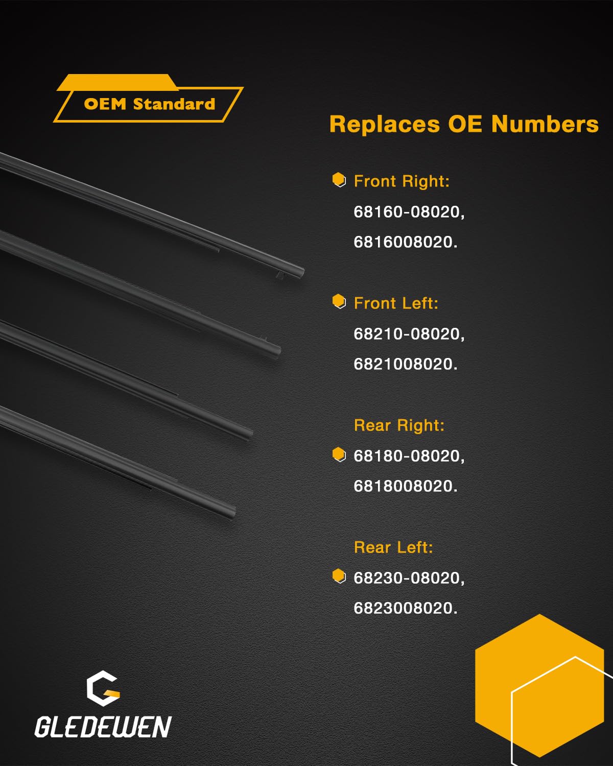 Window Trim Seal, Weather Strip Belt Set, Compatible with 2011-2020 Toyota Sienna, Replace#6816008020 6821008020 6818008020 6823