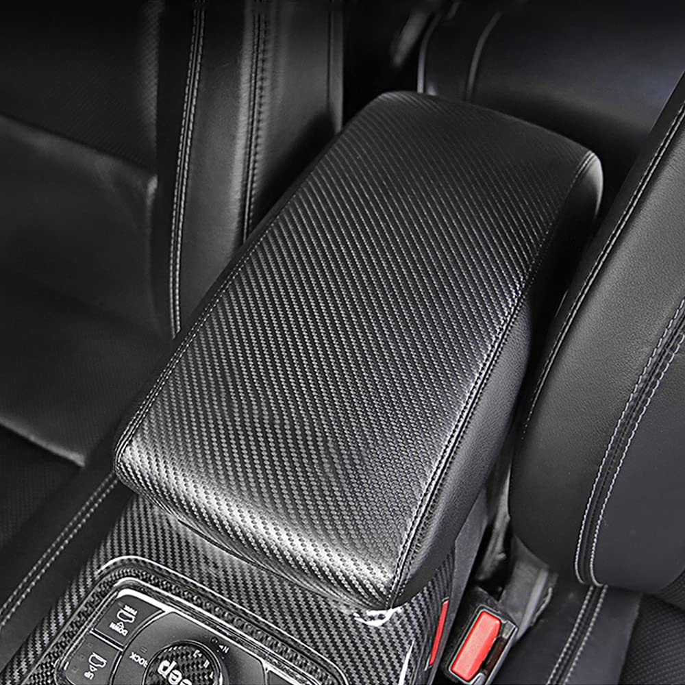 Intget Car Center Console Armrest Cover For 2011-2020 2021 Jeep Grand Cherokee Accessories Arm Rest Box Pad Console Lid Protection Saver For Grand Cherokee Console Cover(Carbon Fiber Texture)