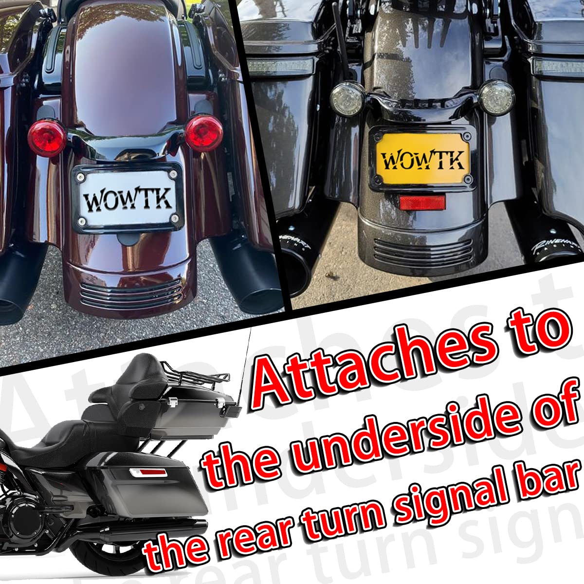 Wowtk Rear Fender Curved License Plate Frame W/White Led Lighting Fits For Harley Road Glide Road King Street Glide Flhrxs, Flhx, Flhxs, Flhxst, Fltrx, Fltrxs, And Fltrxst 2010-2024, Black