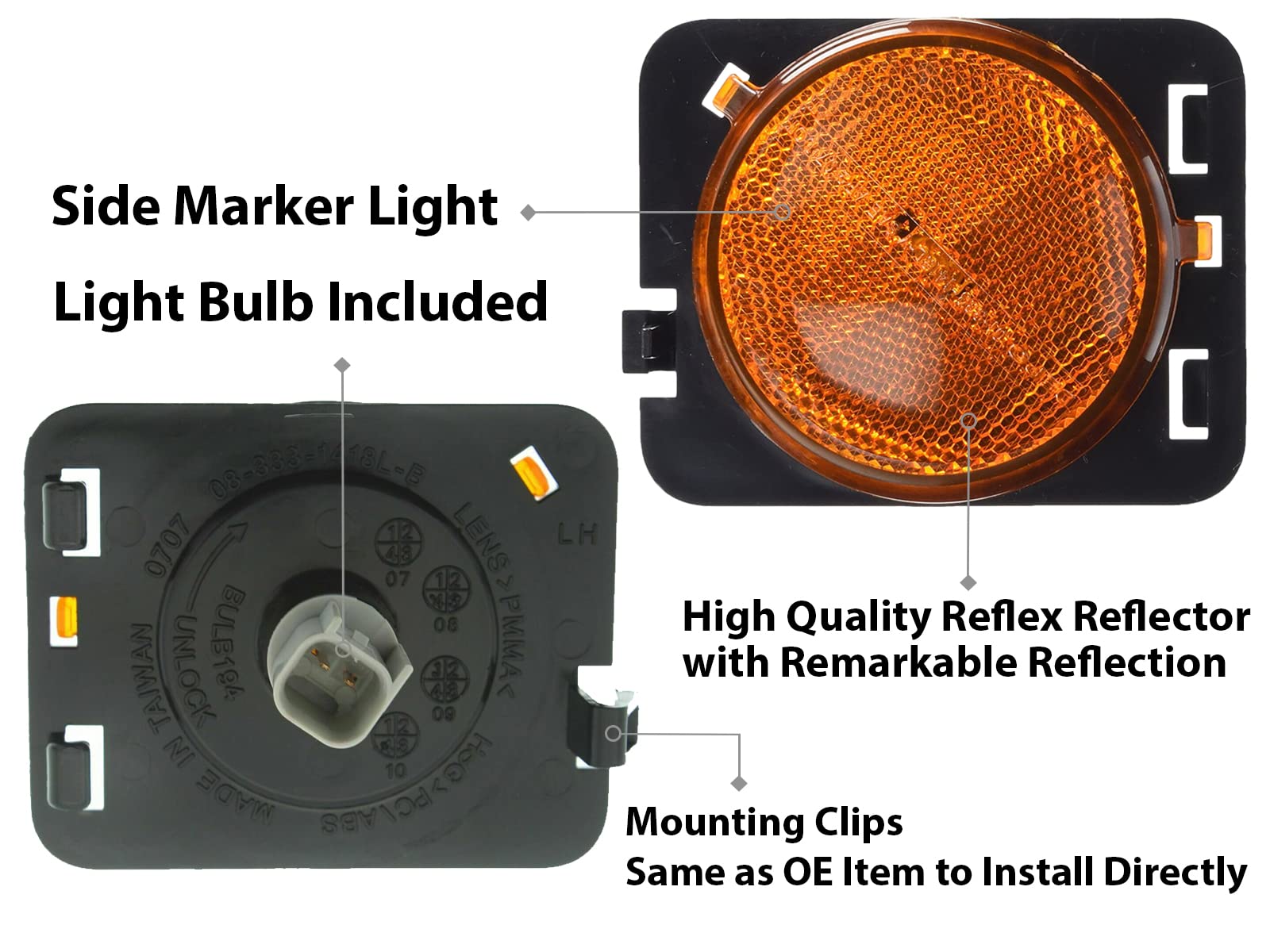 Auto Parts Avenue Apa Replacement Side Marker Light For 2007-2018 Wrangler With Bulb Included Driver Left Side 55078145Aa Ch2550127