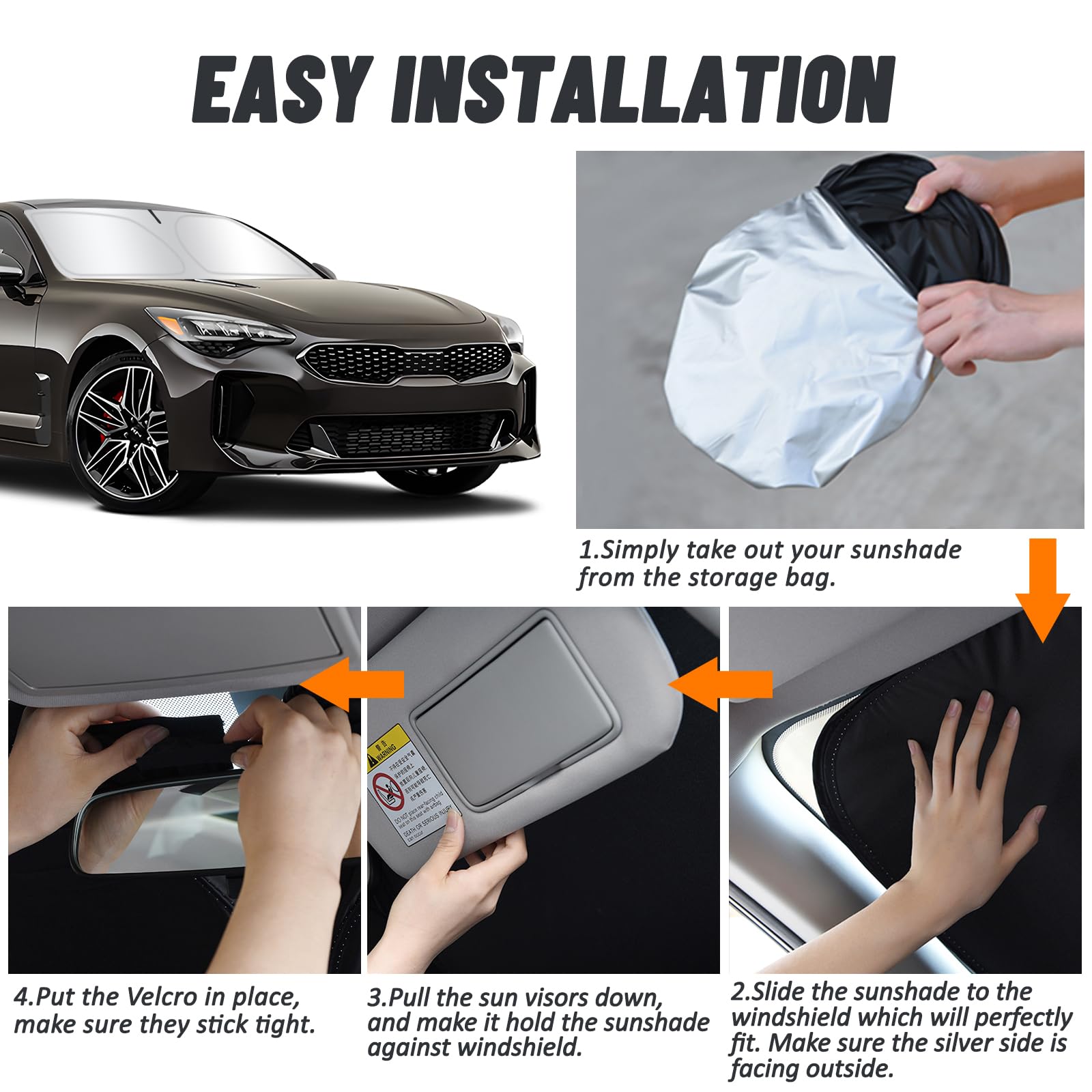 D-Lumina Windshield Sun Shade For 2018-2023 Kia Stinger Accessories, Front Window Sunshade Sun Visor Protector Block Uv Rays Hea