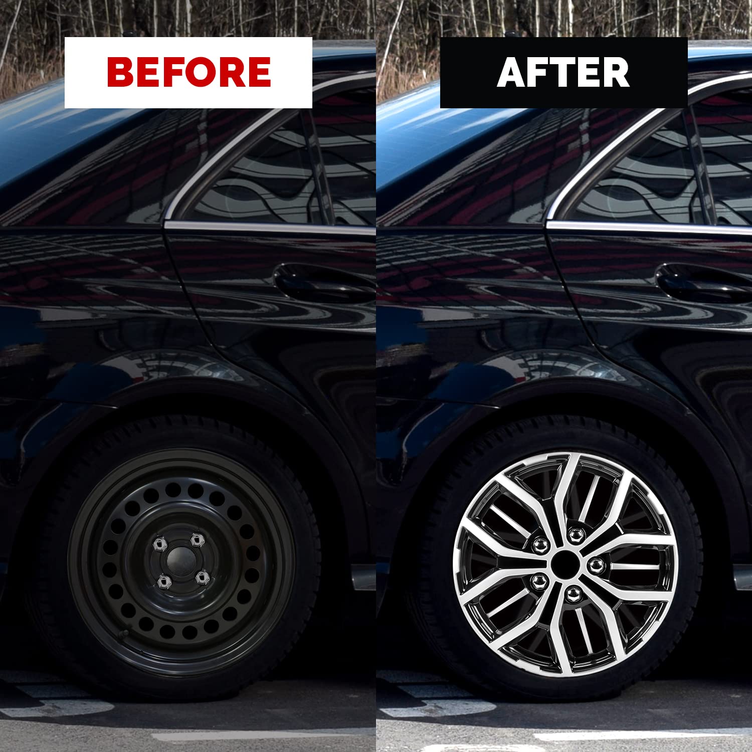 Pilot Automotive Wh142-15S-B 15 Inch Super Sport Black & Silver Universal Hubcap Wheel Covers For Cars - Set Of 4 - Fits Most Ca