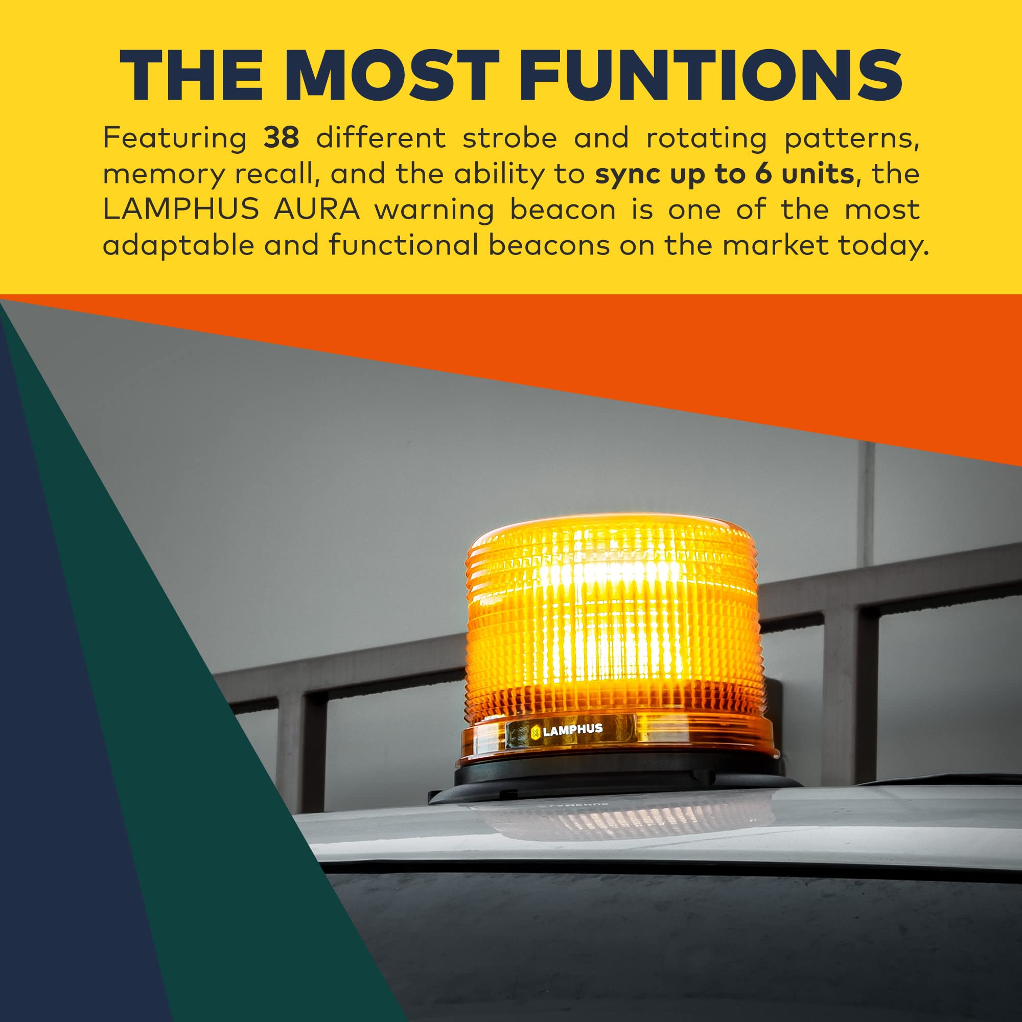 Lamphus Aura 5' 12V - 24V 12W Red Led Flashing Rotating Beacon Light [Sae Class 1] Magnet Or Permanent Mount High Dome Round Rooftop Magnetic Warning Strobe Emergency Lights For Volunteer Firefighter