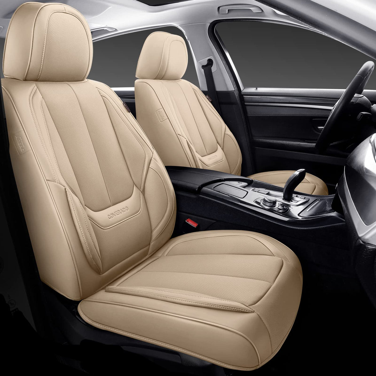 Coverado Car Seat Covers Full Set, Seat Covers For Cars, Beige Car Seat Cover, Car Seat Protector Waterproof, Nappa Leather Car 