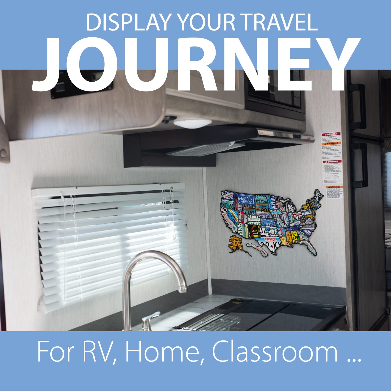 Rv State Travel Usa Map Vinyl Sticker - Camper Trailer Decals For Window With State Flag - Road Trip Map Of America - Waterproof, Uv Protection For Window, Door Or Wall (License Plate)