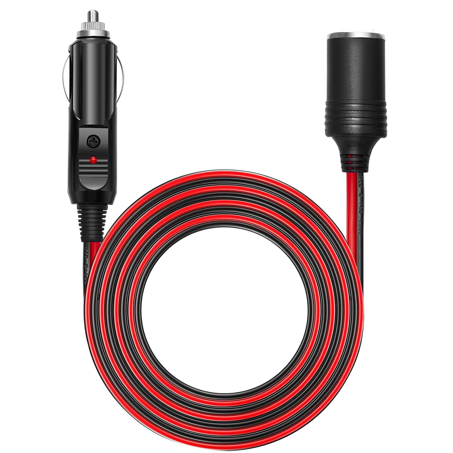 Chanzon 12V/24V Car Cigarette Lighter Extension Cord - 12Ft Ul 16Awg Cable With 15A Fuse - Heavy Duty Auto Dc Power Plug Connect