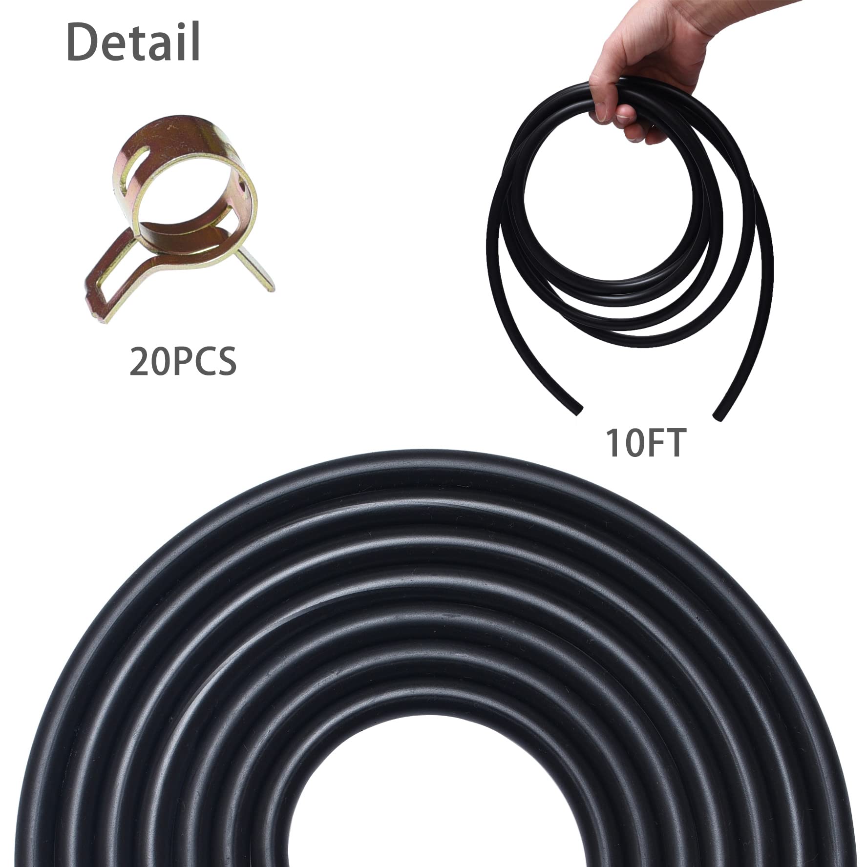 10 Feet 1/4 Inch Id Fuel Line With 20Pcs Hose Clamps For Kawasaki Kohler Briggs & Stratton Small Engines Mini Bike Atv Mowing Machine Snow Machine