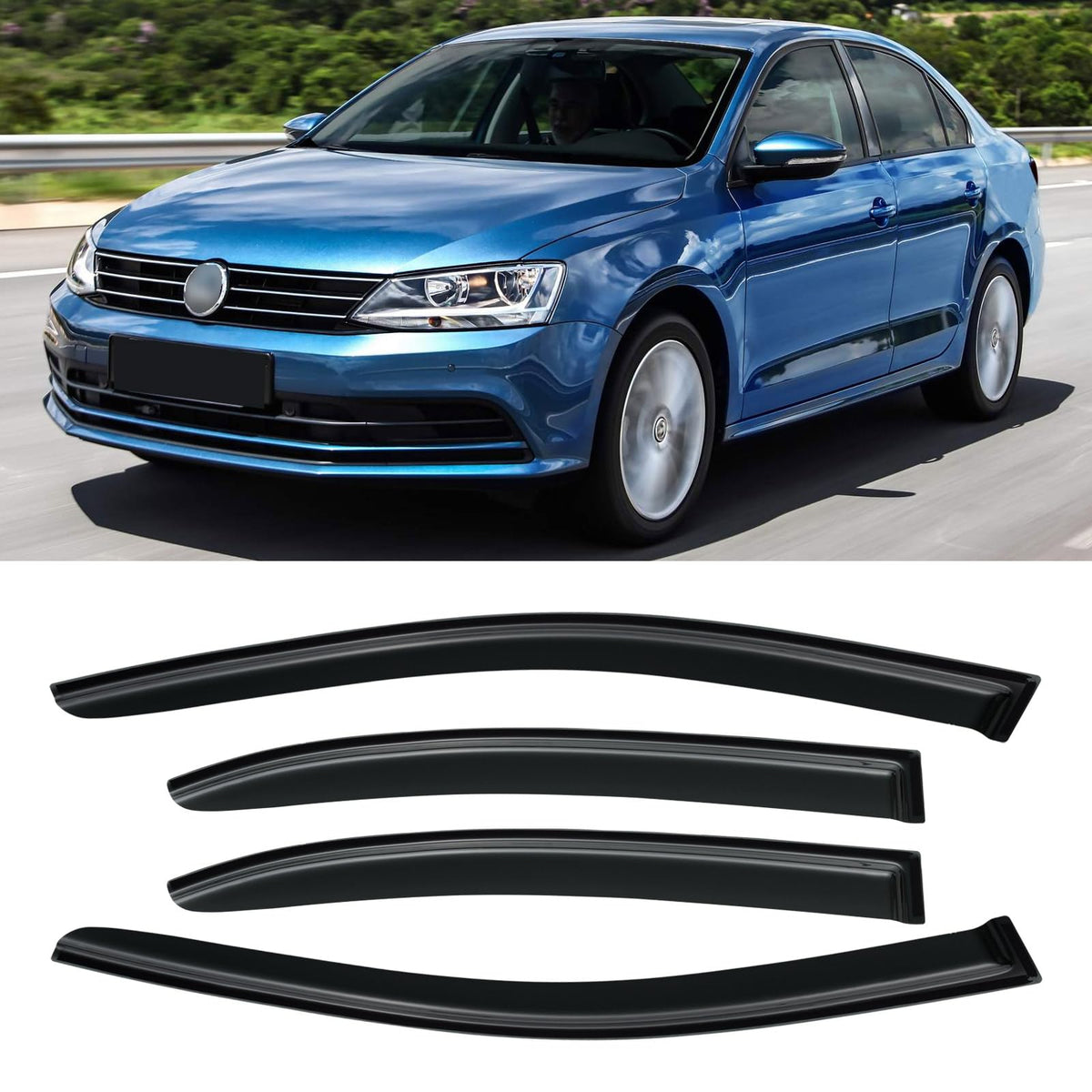 Window Rain Guards for 2011-2018 Volkswagen (VW) Jetta, Window Visor Guard Vent Shade Wind Deflector Rain Shield Protector Sun f