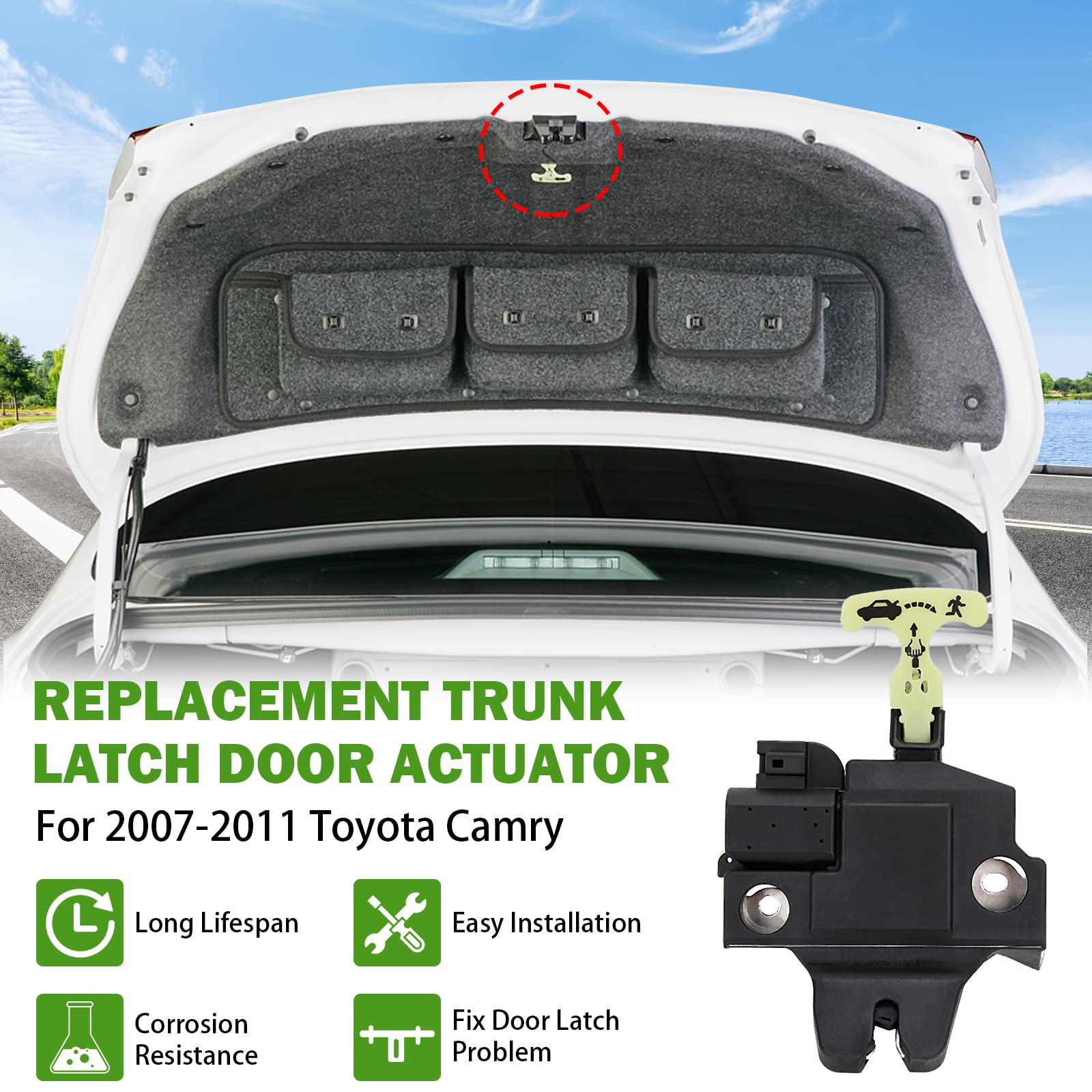 931-860 Trunk Latch Lock For Toyota Camry 2007 2008 2009 2010 2011 Replacement Camry Rear Door Latch Trunk Door Lock Actuator Replace # 64600-06010 64600-33120