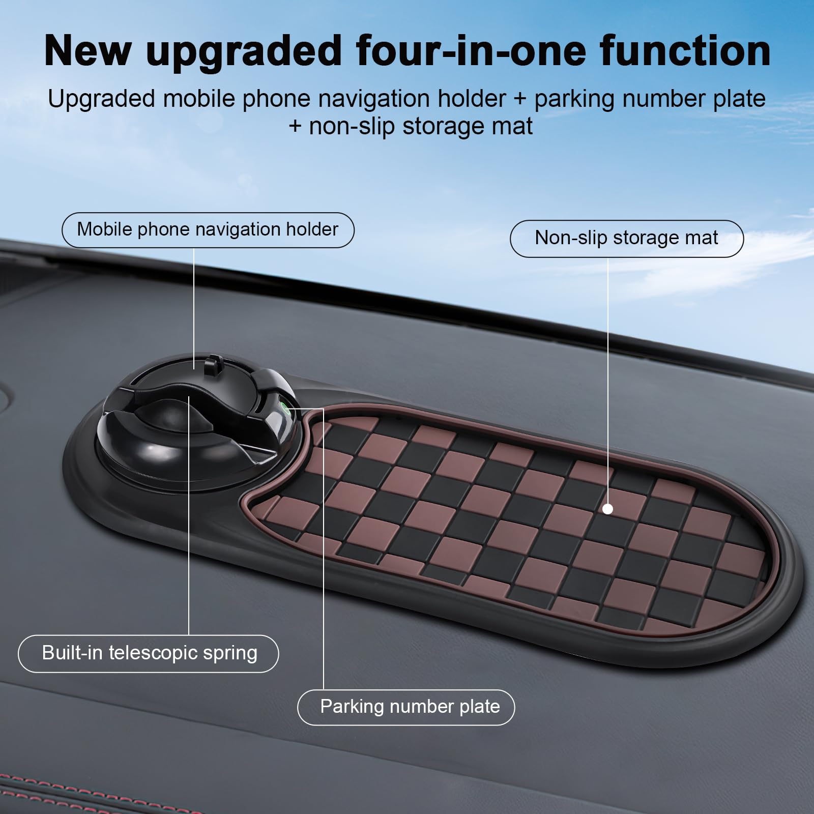 Multifunction Car Anti-Slip Mat Auto Phone Holder,Rotatable Anti Skid Car Dashboard Mat with Temporary Parking Numbe and Large P