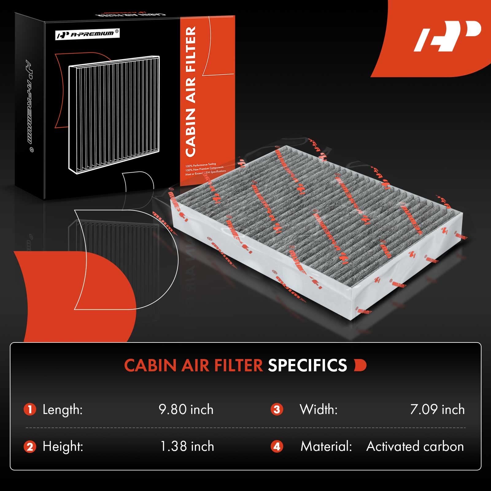 A-Premium Cabin Air Filter with Activated Carbon Compatible with Nissan Vehicles - Rogue (2014-2020), Rogue Sport (2017-2022), Q