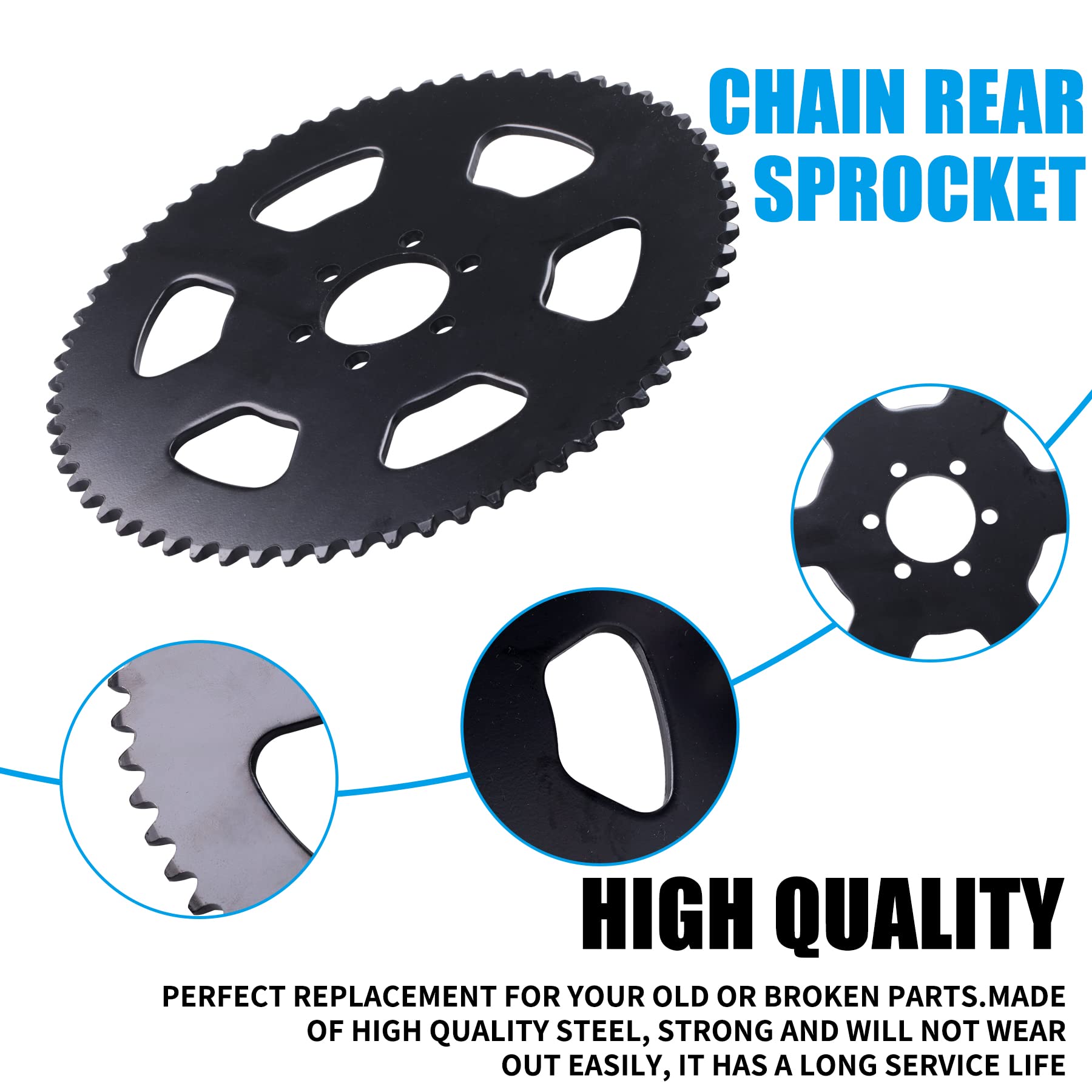 Jingke 65 Teeth #35 Chain Rear Sprocket Compatible With 100Cc 98Cc 97Cc 2.5Hp Coleman Ct100U Trail Ck100 Cc100X Baja Doodle Bug Blitz Dirt Bug Racer Db30 Trailmaster Mb Storm Mini Bike Go Kart Drift