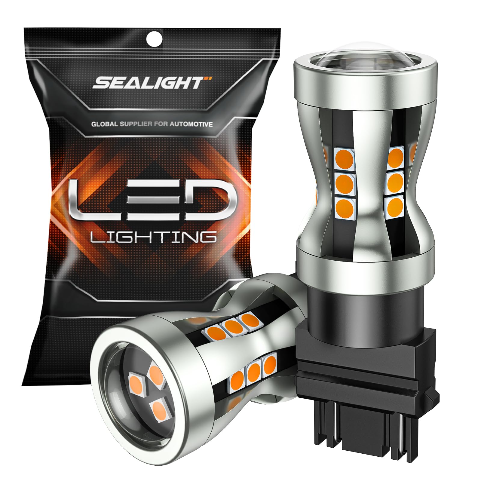 Sealight Led Turn Signal Bulb, 3157 Led Bulb Amber Yellow 2700K With Projector Lens, 13X Brighter Front Rear Turn Signal Bulbs,