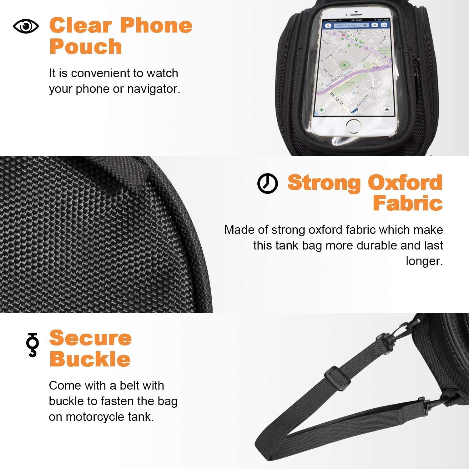 Dracarys Motorcycle Tank Bag - Oxford Saddle Black Motorbike Bag - Strong Magnetic Bag For Honda Yamaha Suzuki Kawasaki Harley