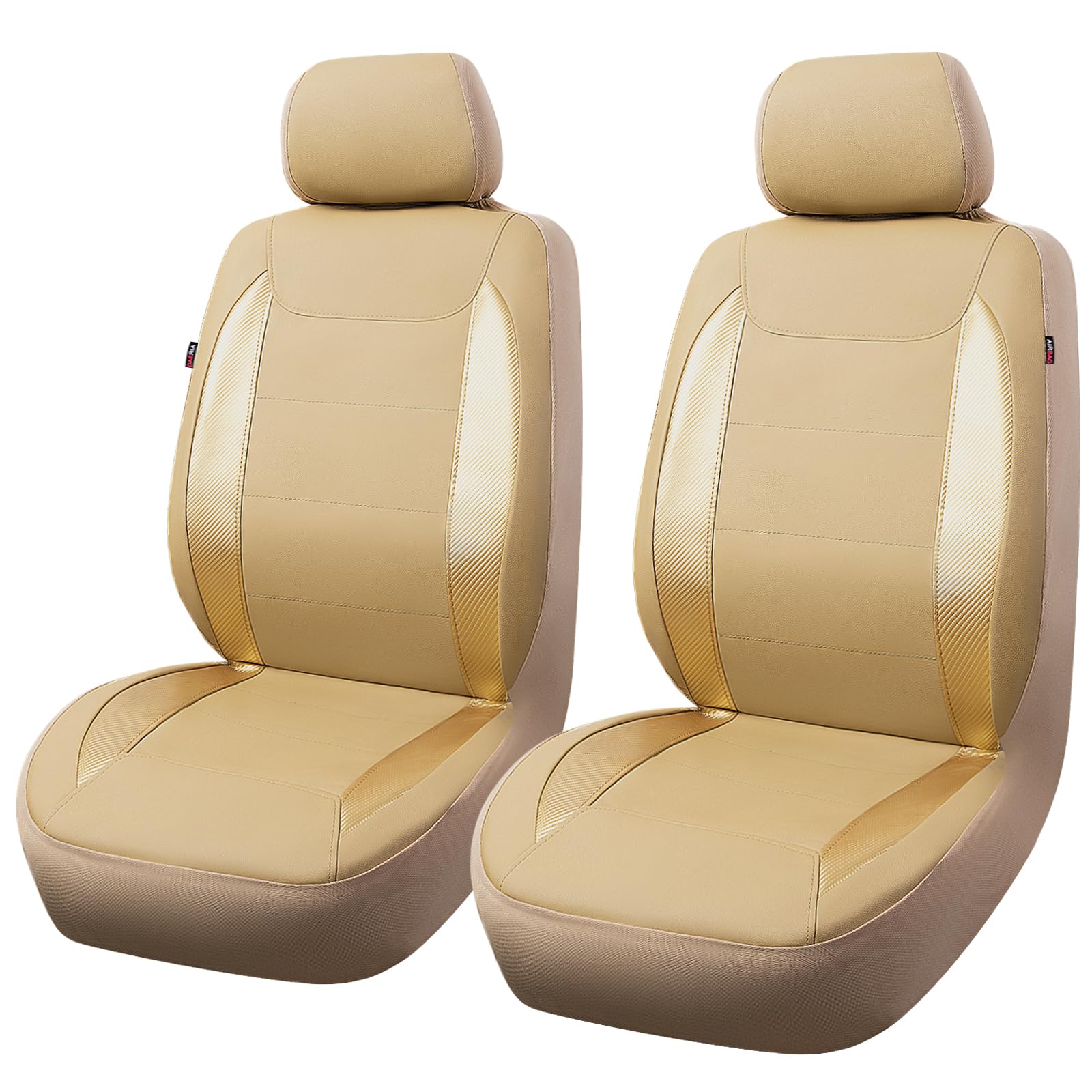 Flying Banner Car Seat Covers Protects Water Proof Faux Leather Carbon Fiber Fronts Golden Beige (Beige Golden, Front Pair)