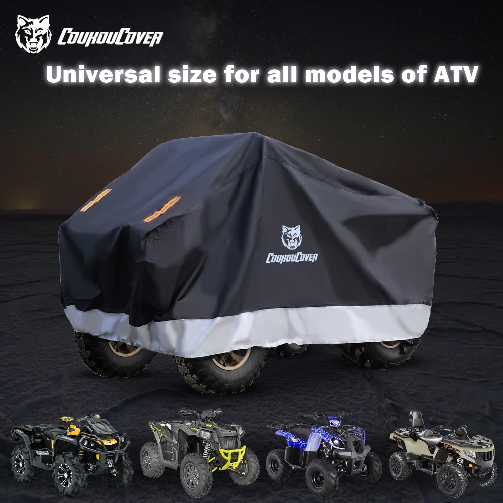 CoukouCover ATV Cover, Waterproof Outdoor Heavy Duty 4 Wheel Cover All Weather Outdoor Storage Quad Cover with Reflective Stripe
