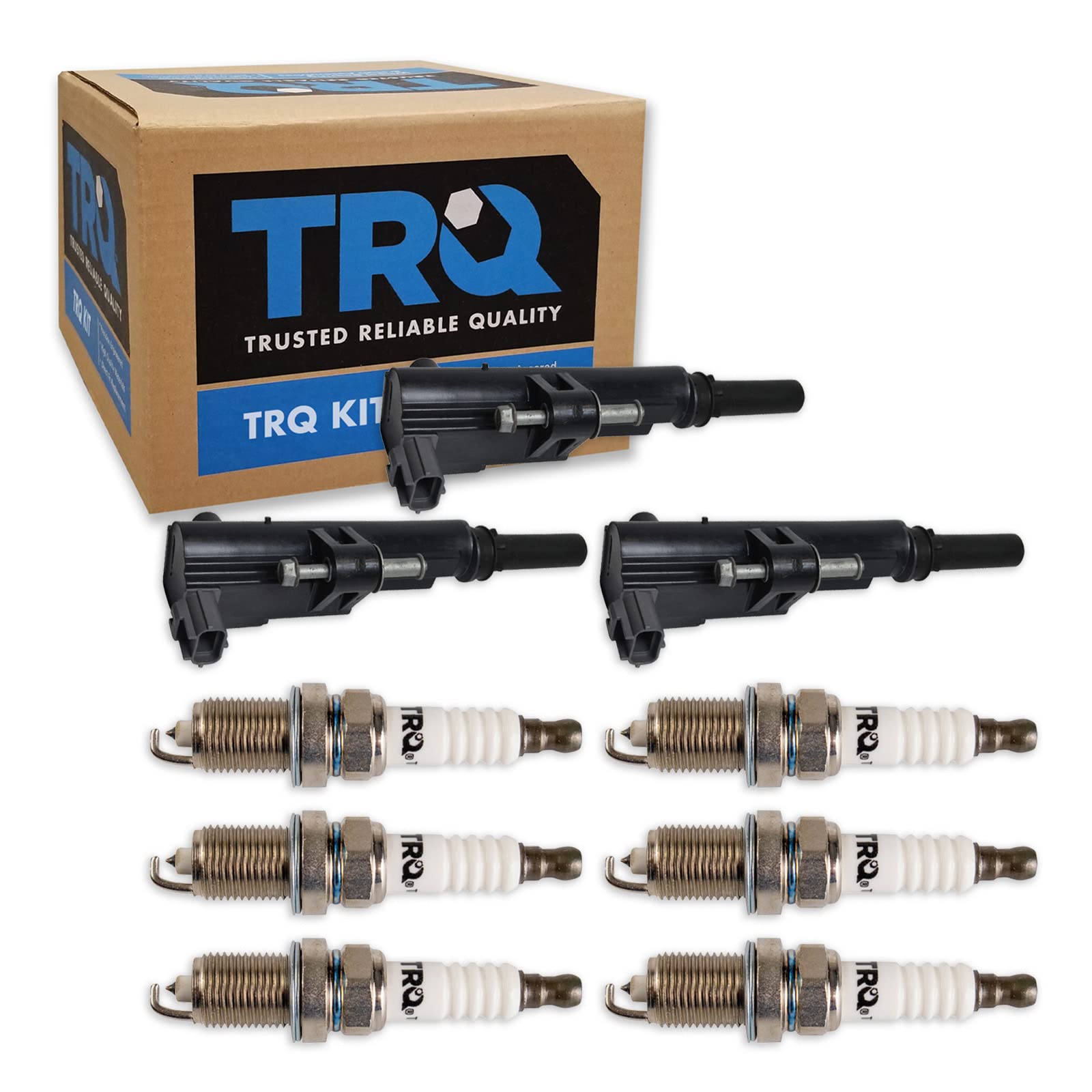 Trq Ignition Kit Ignition Coil Spark Plugs Compatible With 09-11 Dodge 09-12 Jeep 09 Mitsubishi 11-12 Ram
