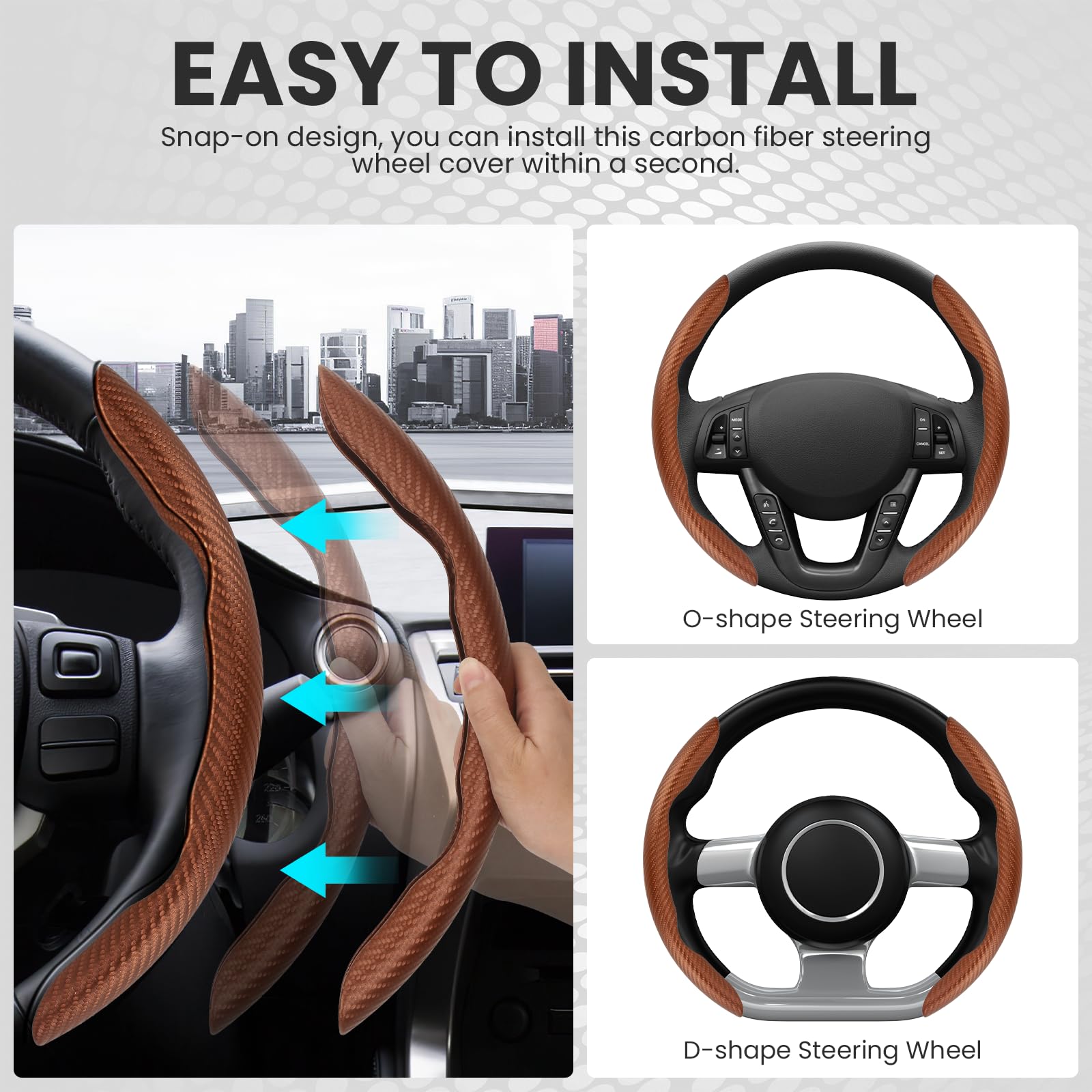 Gspscn Universal Car Carbon Fiber Steering Wheel Cover Anti-Skid,Butterfly Steering Wheel Cover,Non-Slip Segmented Steering Whee