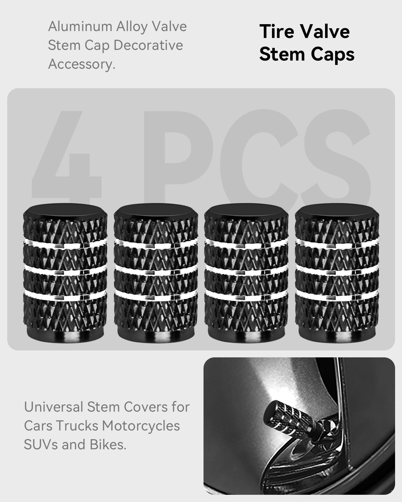 Vihimai 4Pcs Tire Caps, Aluminum Alloy Valve Stem Cap Decorative Accessory Compatible For Model Y X S 3 (Black)