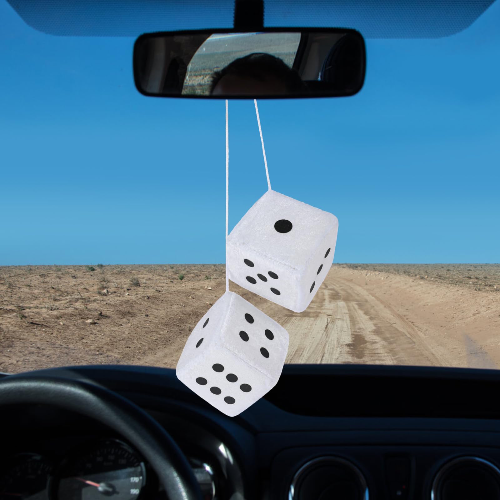 Fuzzy Dice For Rear View Mirror, White Fuzzy Dice For Car Mirror, 2.75Inch Pair Of Plush Retro Square Hanging Dice With White Do