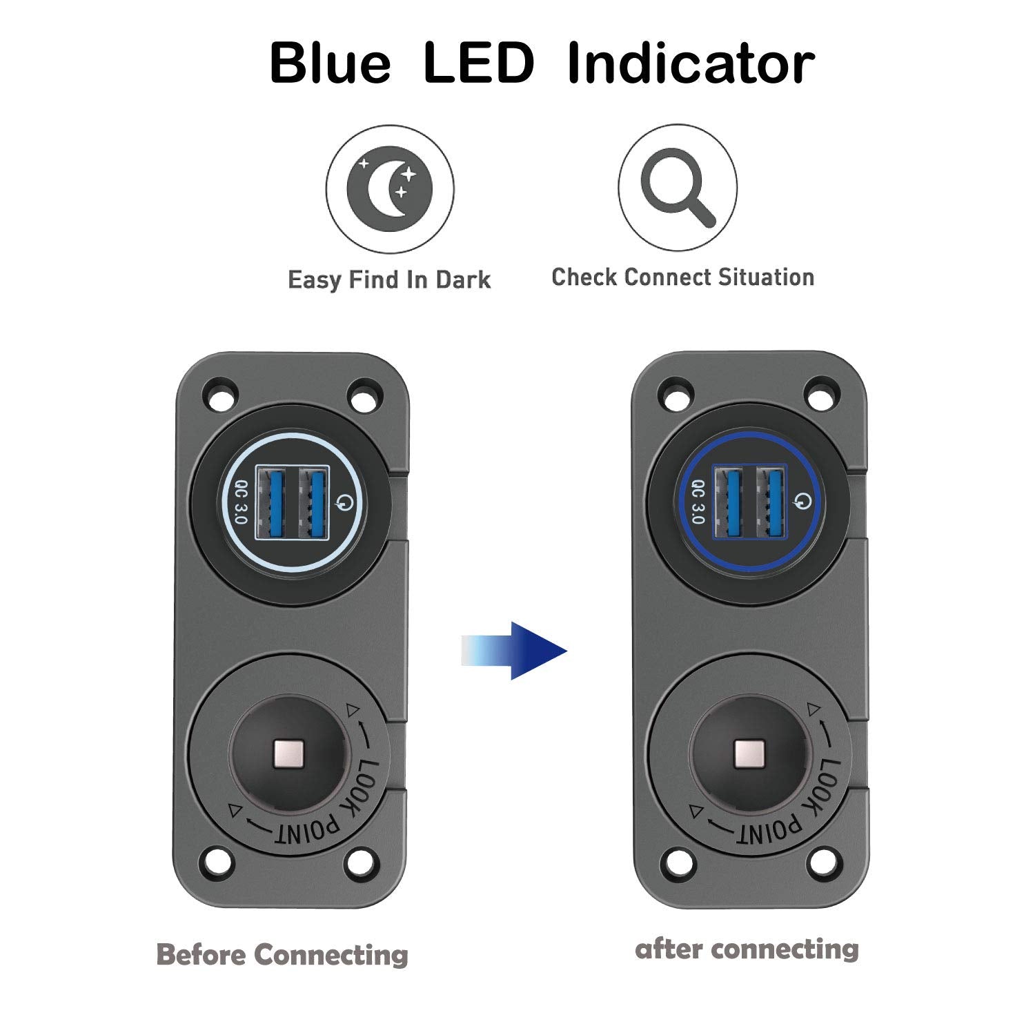 Qc 3.0 Usb Outlet 12V Boat Marine Waterproof Cigarette Lighter Socket Splitter 12 Volt Dc Power Charger Adapter Diy Kit With Blu