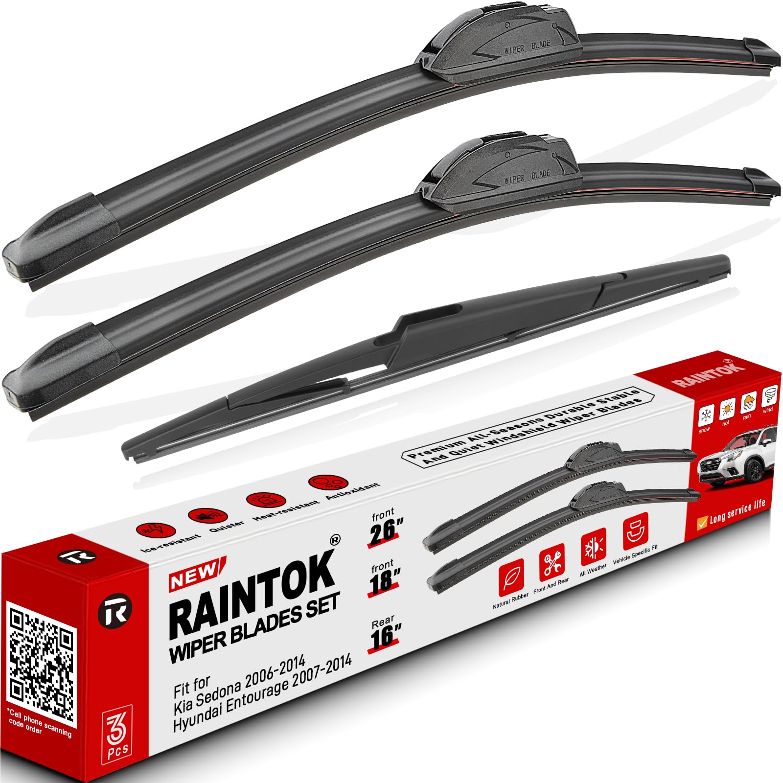 Raintok Windshield Wiper Blades Replacement For 2006-2014 Kia Sedona / 2007-2014 Hyundai Entourage Original Factory Quality Fron