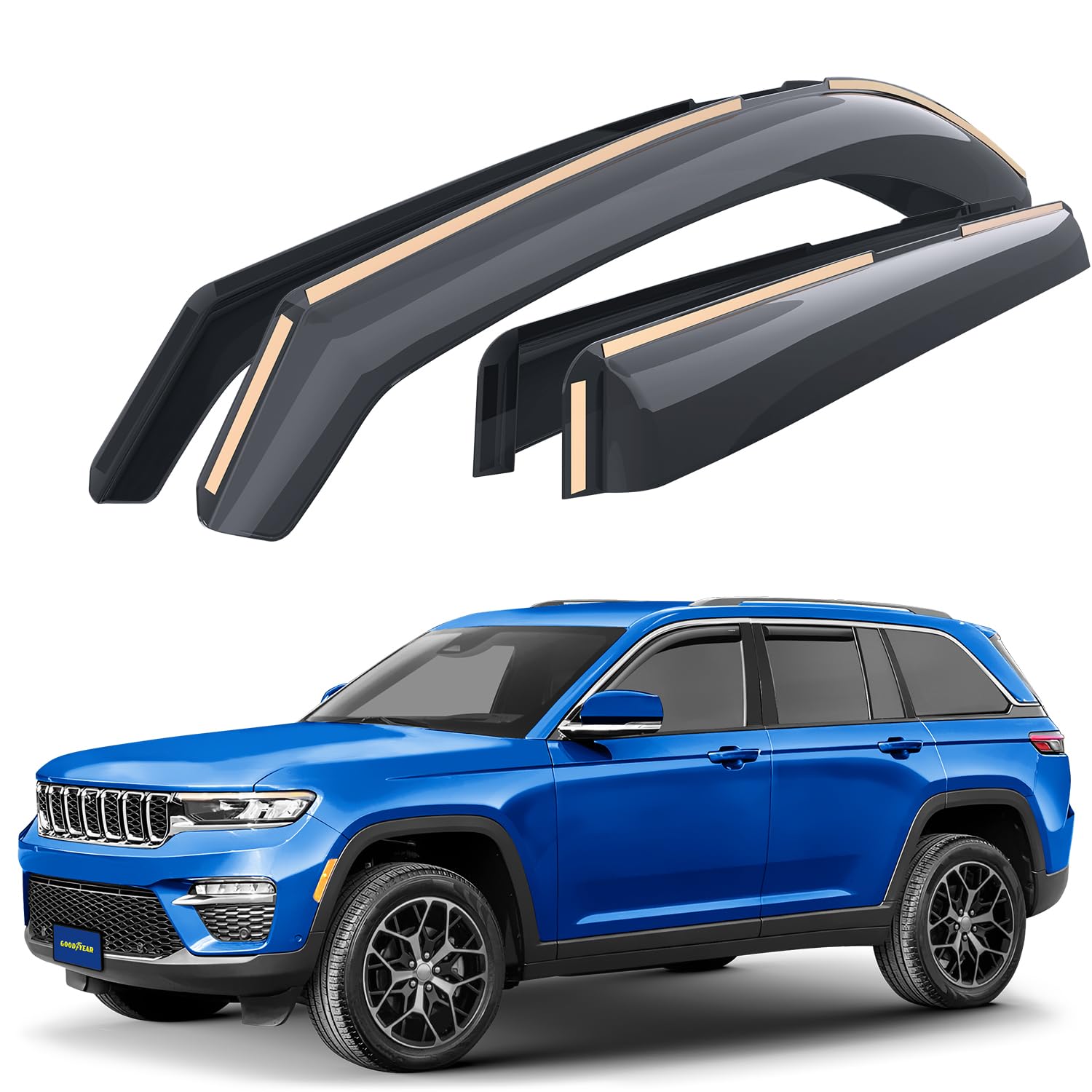 Goodyear Shatterproof In-Channel Window Deflectors For Jeep Grand Cherokee 2022-2025, Rain Guards, Window Visors For Cars, Vent