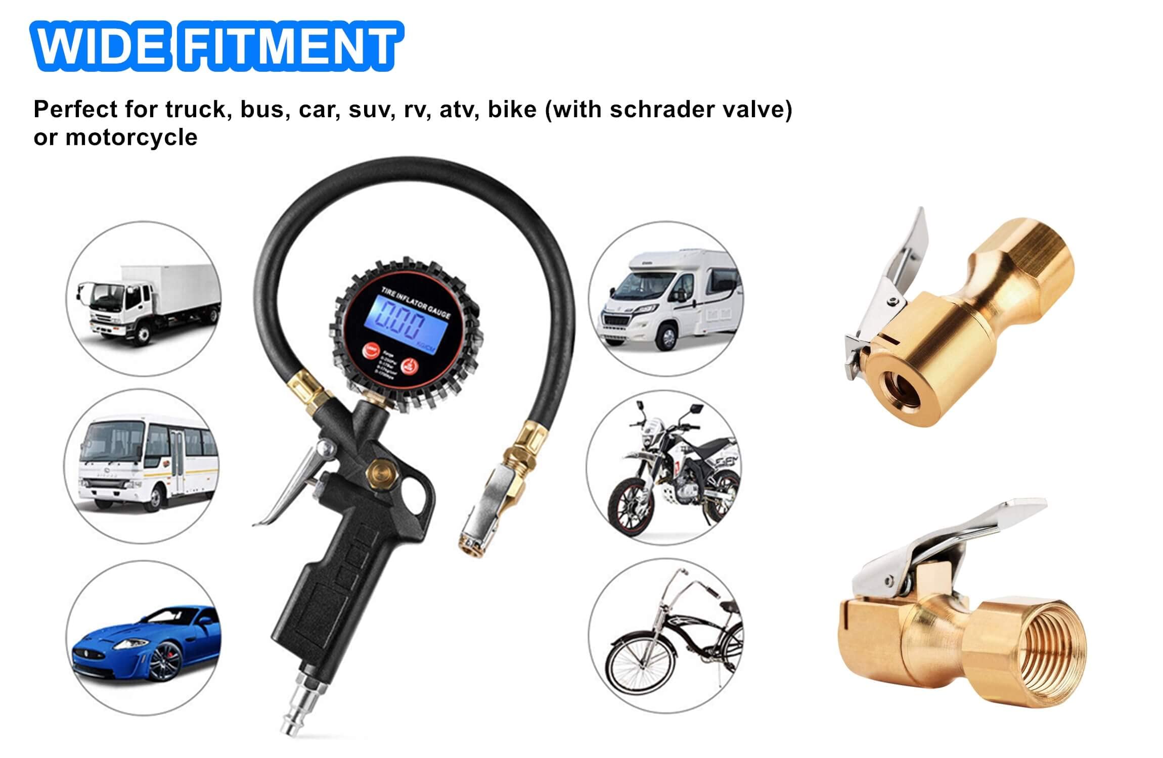 Heavy Duty Brass Air Chuck, Open Flow Straight Tire Chuck With Lock-On Clip, 1/4'' Fnpt Tyre Chuck For Tire Inflator Pressure Ga