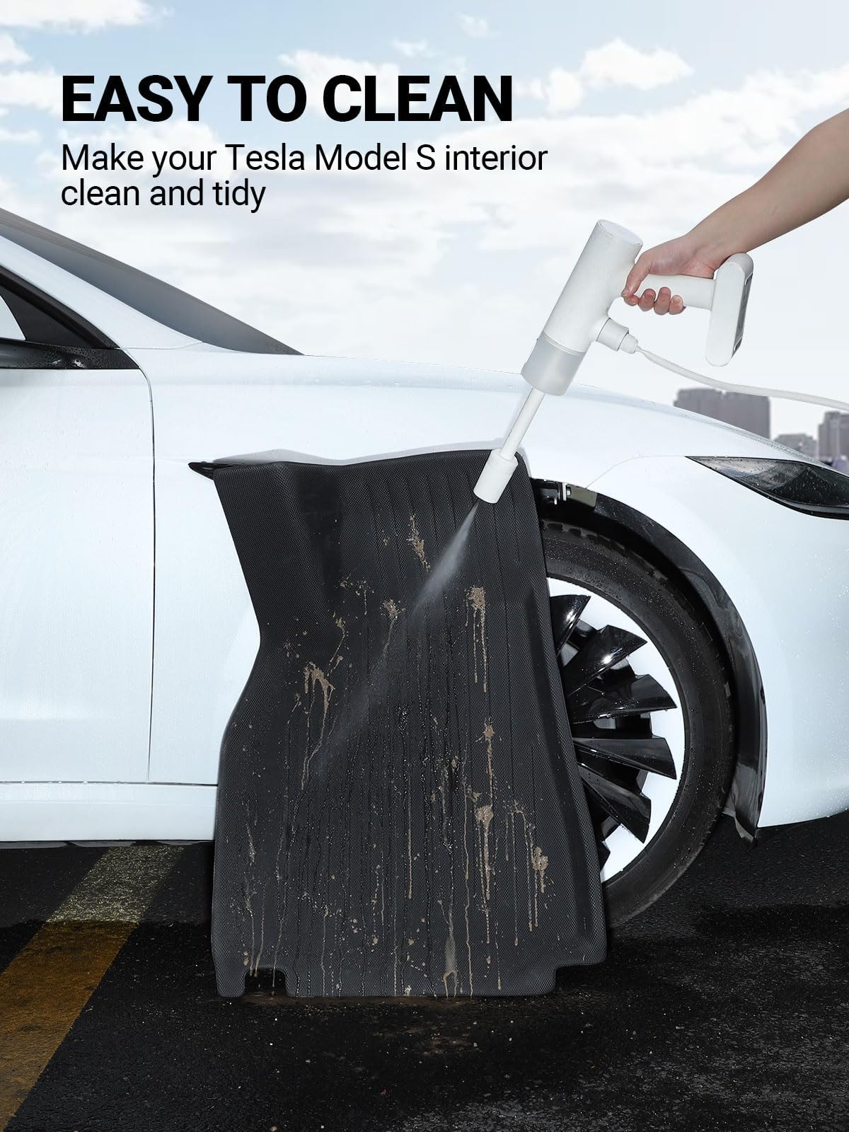 Basenor 7Pcs Floor Mats For Tesla Model S Model S Plaid 3D Material Cargo Liners All-Weather Car Mats Anti-Slip Trunk Mat Model