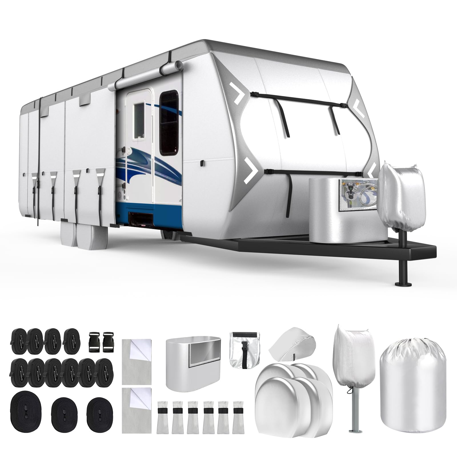 Mofeez Oxford Fabric Travel Trailer Rv Cover, 420D Oxford Camper Cover 18-20Ft Tearproof Waterproof Windproof Travel Trailer Cov