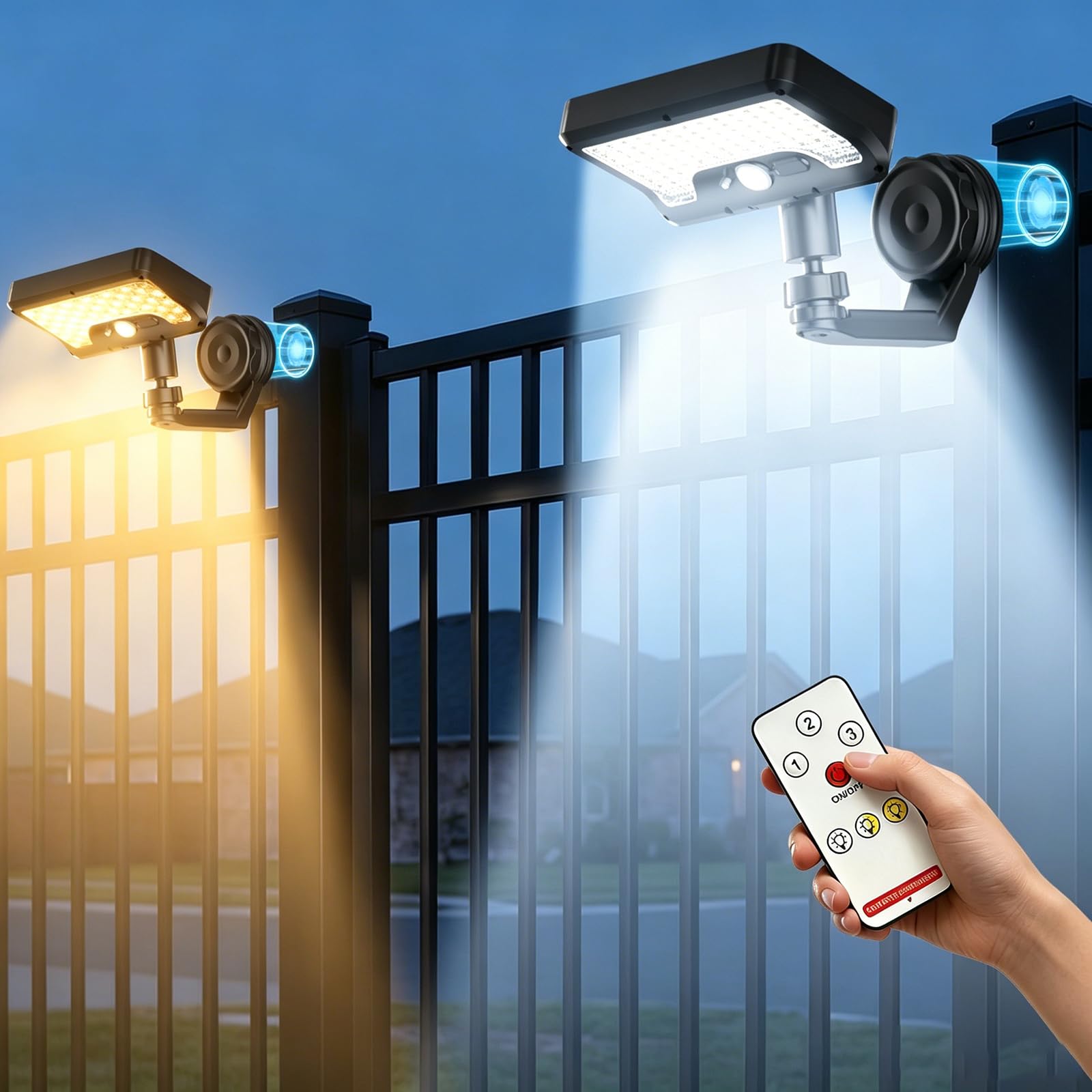 Magnetic Solar Lights Outdoor with Motion Sensor, 3-Color Temp RV Exterior Solar Light with Remote Control, 92LEDs 600LM, 360 Ro