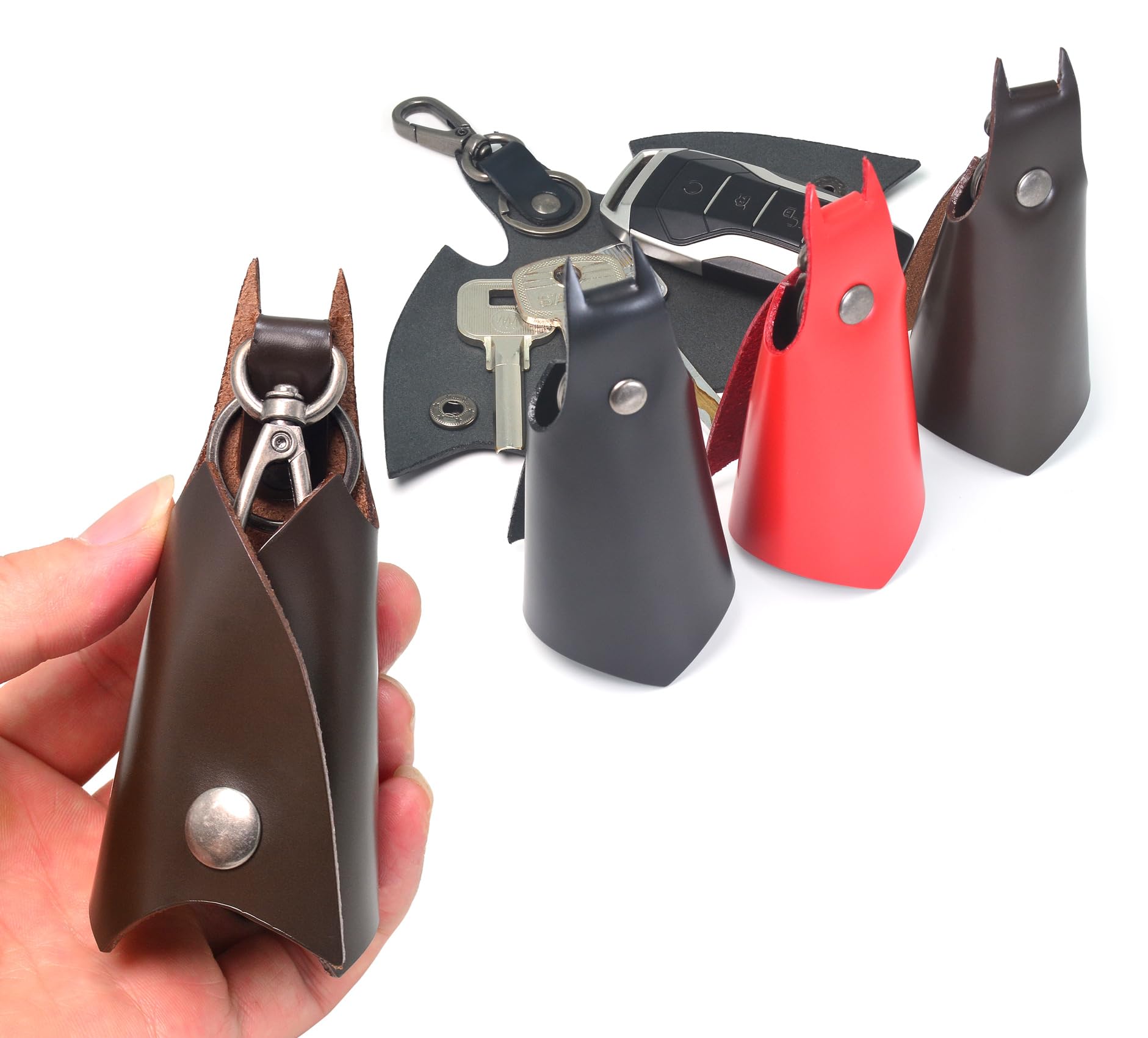 CAILLU KeyChain Leather Bat Shape for men gifts and women Car key fob case,Leather fashion pop keys ring cover holder (Dark brow