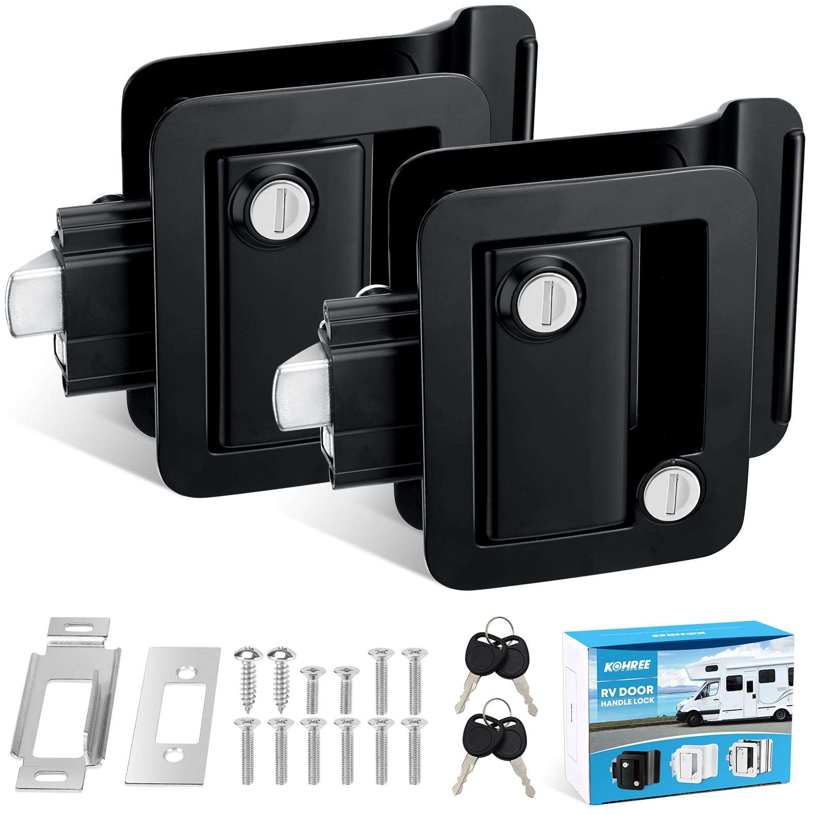 Kohree 2 Pcs Rv Door Locks Replacement With Paddle Deadbolt, Camper Door Lock, 100% Metal Rv Enclosed Travel Trailer Door Lock F