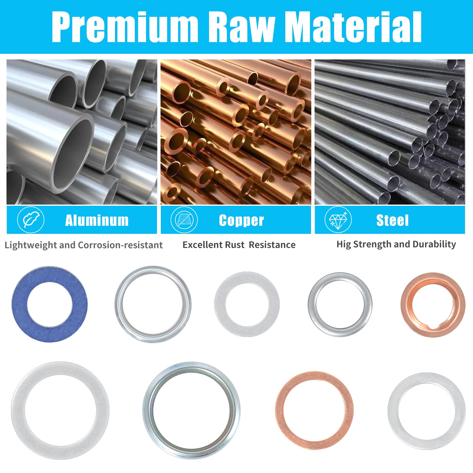 MAGICAVE 140PCS Premium Oil Drain Plug Gasket Assortment, Durable Oil Crush Washer Seals Kit, Compatible with Toyota, Honda, Sub