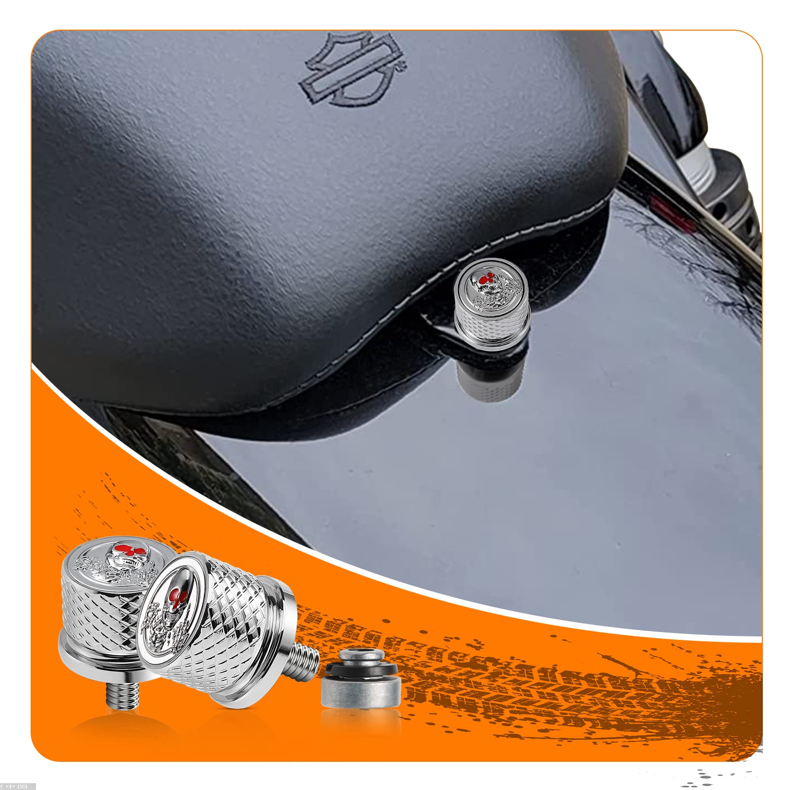 Eumti Chrome 3D Skull Pattern Fender Bolts Kit 1/4-20 Red Eyes Compatible with Harley Davidson Touring Softail Dyna Sportster 1996-2023