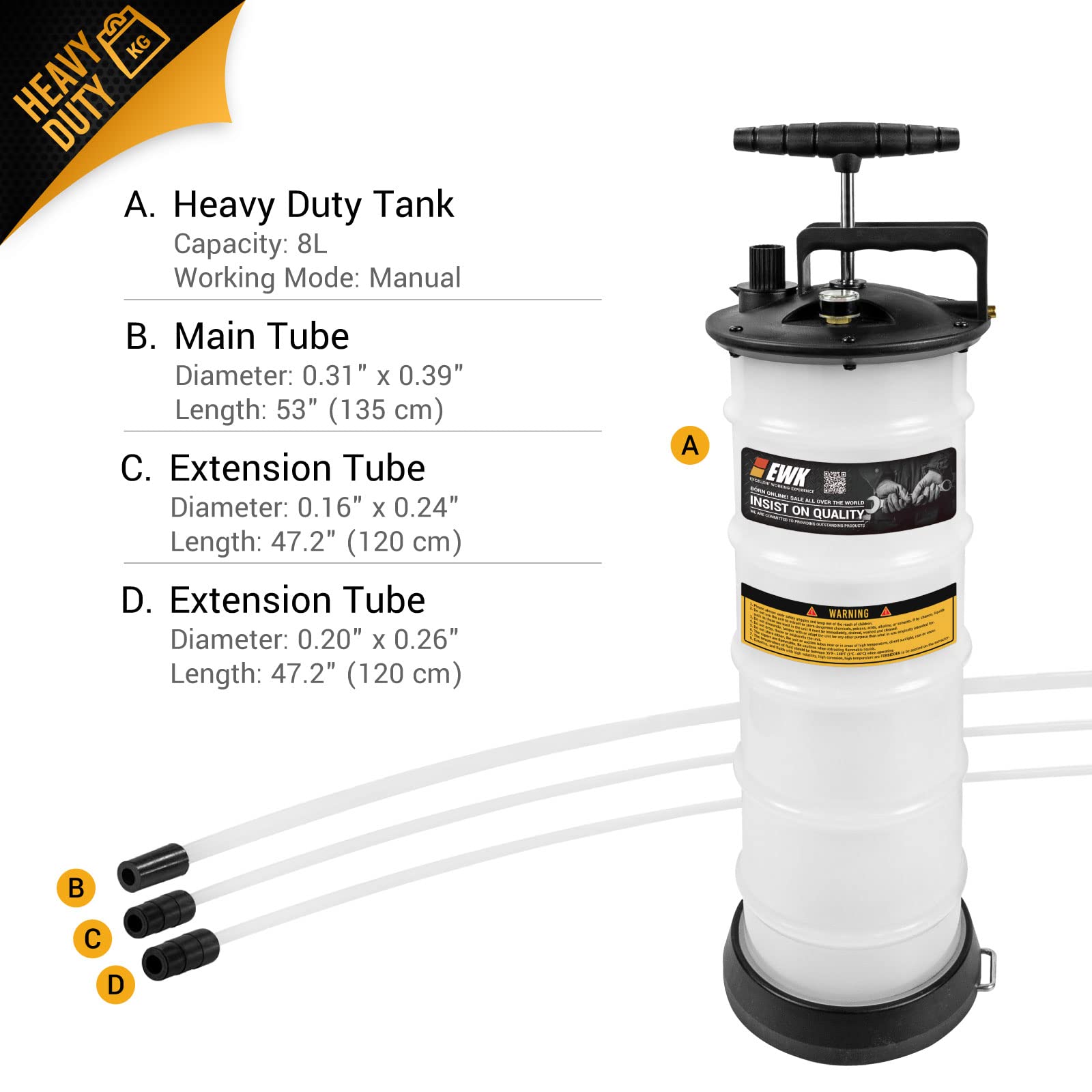 Ewk 8L Heavy Duty Manual Oil Extractor Change Pump For Automotive Fluids Vacuum Evacuation