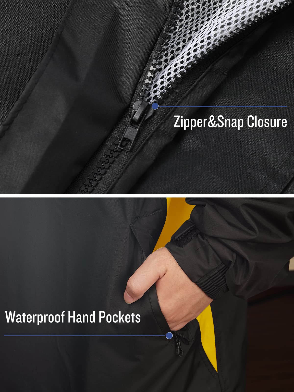 Saphirose Men'S Rain Suit High Visibility Reflective Work Rain Jacket Pants For All Sport Farm Fishing Motorcycle (Black/Yellow,Large)