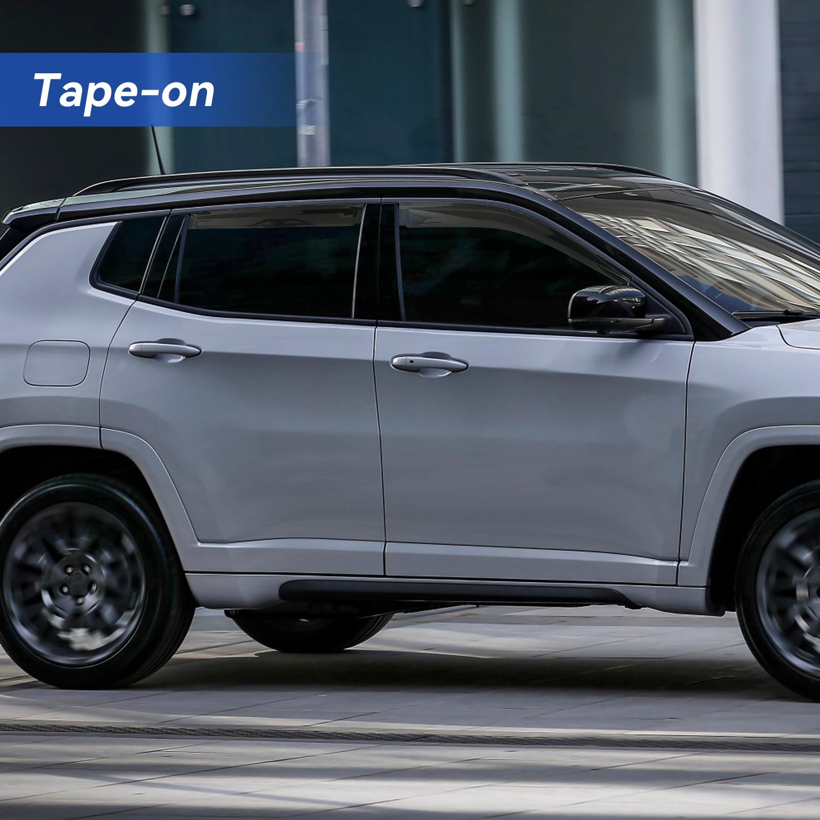 YQAUTEC Smoked Window Visors Rain Guards for 2017-2025 Jeep Compass, Out-Channel Wind Deflectors & Shades