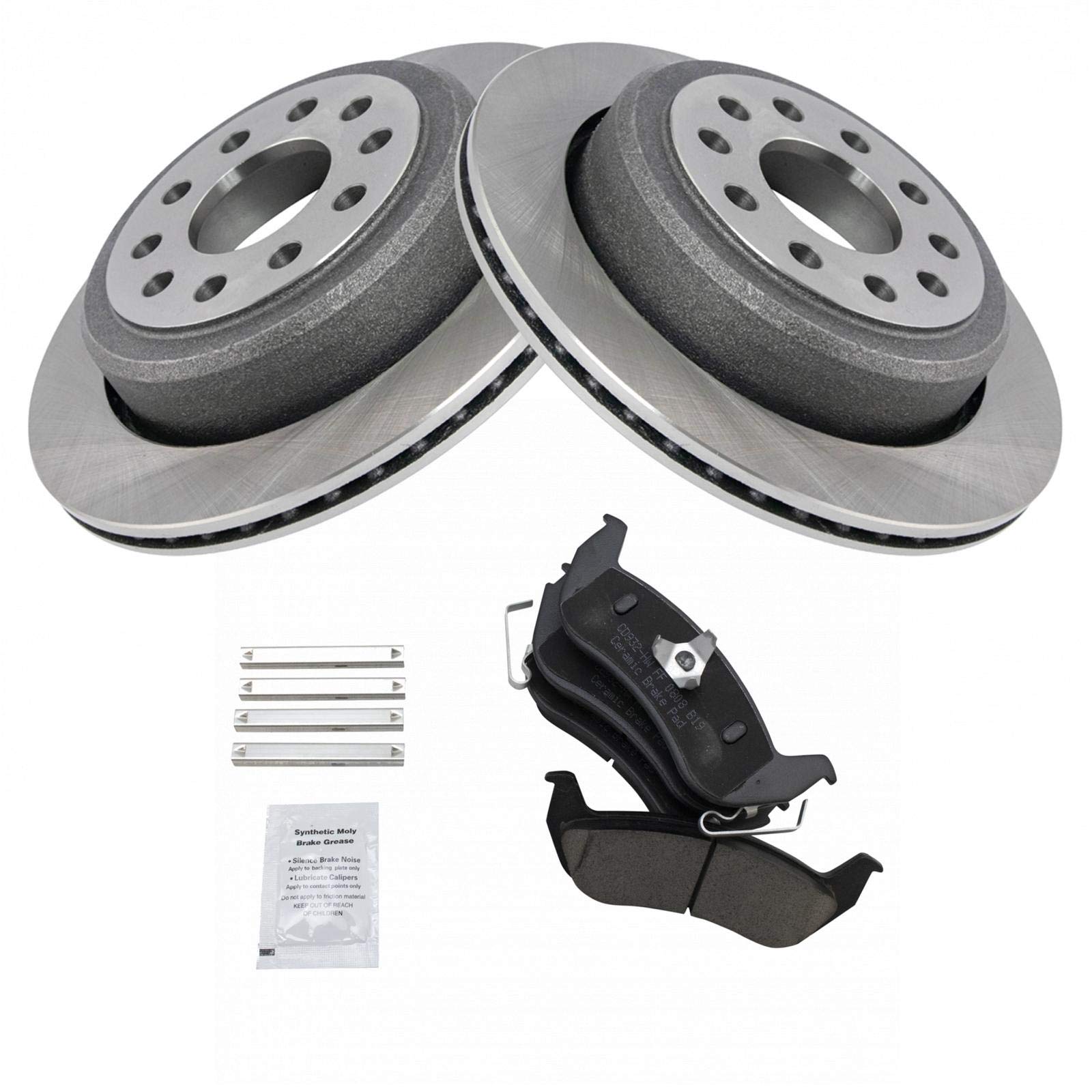 Trq Rear Brake Pad & Rotor Kit Brake Pads Brake Rotor Ceramic Compatible With 2003-2011 Lincoln Town Car