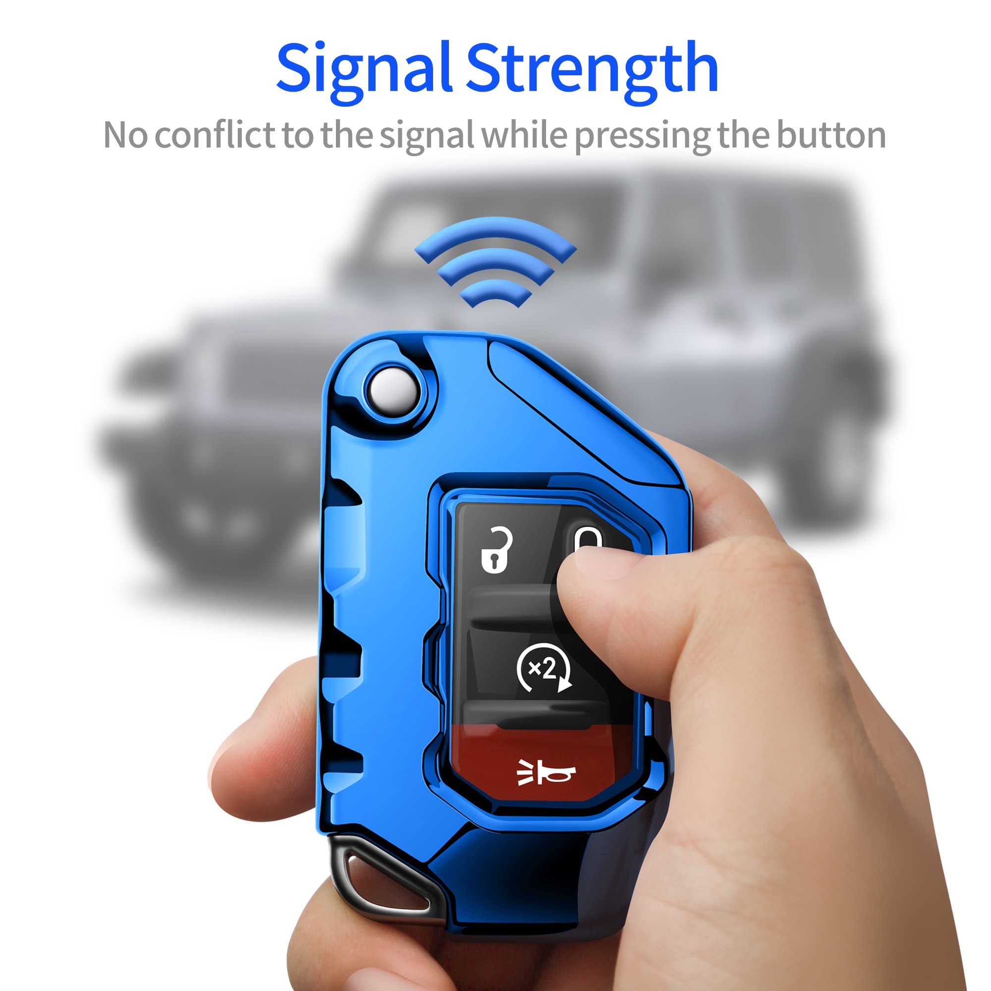 Tukellen For Jeep Key Fob Cover Premium Soft Full Protection Key Shell Key Case Compatible With Jeep 2020 2021 Gladiator Jt Sahara Jlu 2018-2021 Jeep Wrangler Jl Jlu Rubicon(Blue)