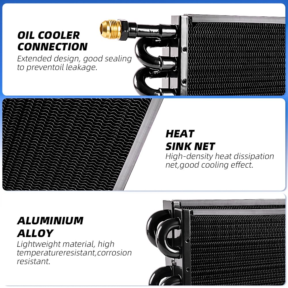 Bartoo 1/2'' Transmission Cooler, Aluminium Alloy 16 Pass Tube And Fin Universal Oil Cooler Kit Air Compressor Aftercooler (Blac