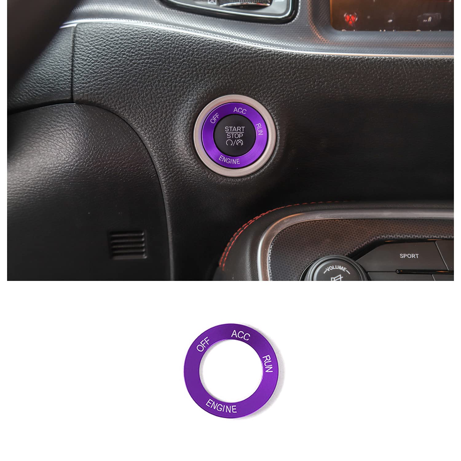 Keptrim For Challenger Charger Engine Start Stop Trim For 2010-2020 Dodge Challenger/Charger Ram, For 2014 Durango, Purple Aluminum Alloy 1Pc