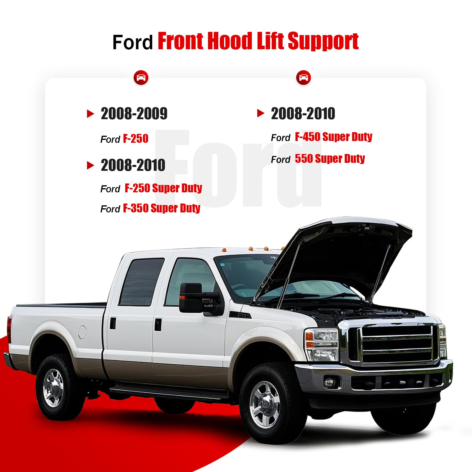 Iaqwe Front Hood Gas Struts Lift Supports 6767 Replacement Parts For 2008-2009 Ford F-250; 2008-2010 Ford F-250/ F-350/ F-450/ F