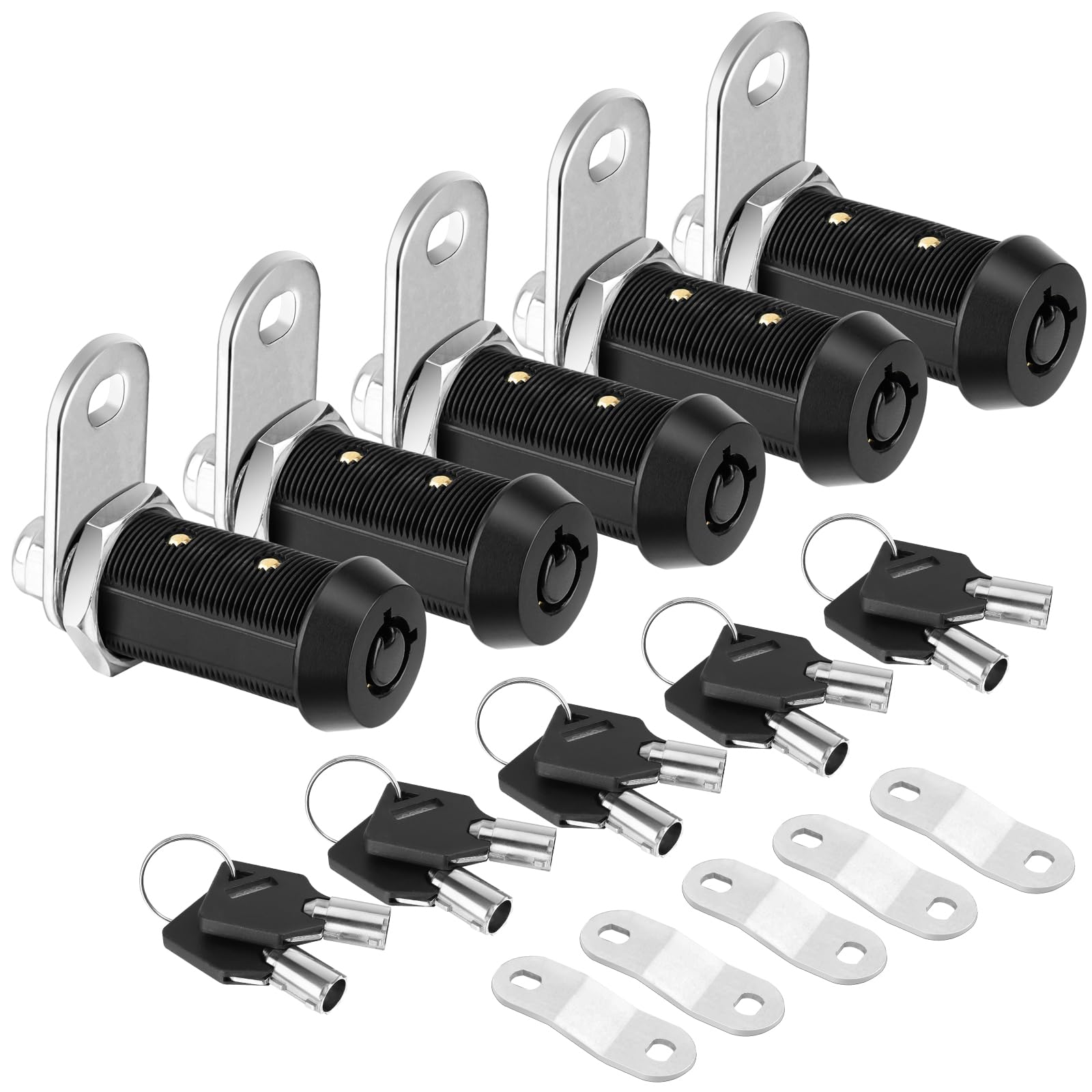 Pteromy 5 Pack Cabinet Lock With Keys, 1-1/2'' Heavy Duty Tubular Cam Lock For Rv Compartment Storage Locks, Full Set Of Rv Cam