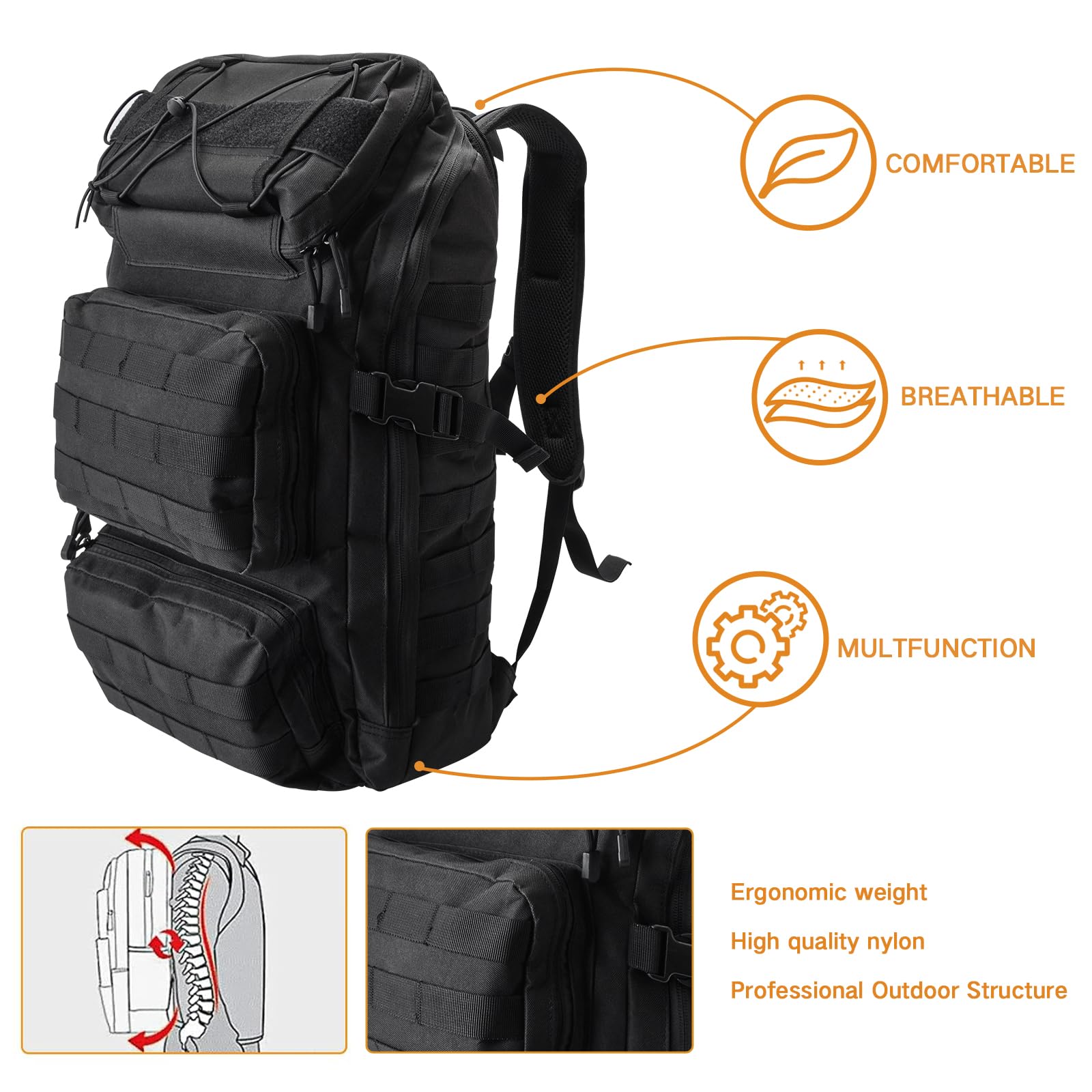 Universal Tactical Vehicle Back Seat Organizer Tactical Backpack With Multi-Pockets Molle Backpack