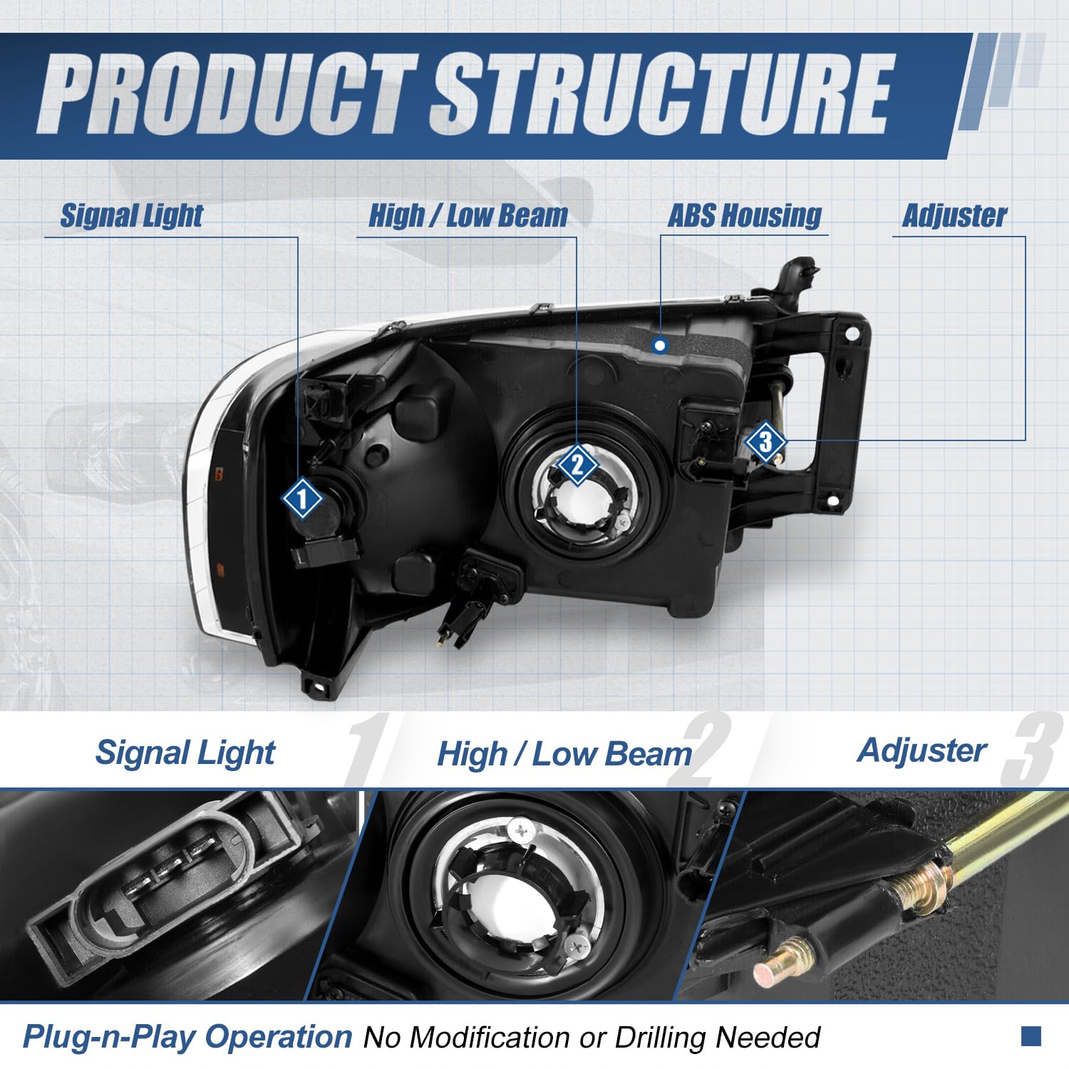 Auto Dynasty Headlight Assembly [Halogen Model] Compatible With Dodge Ram 1500 2500 3500 Pickup Truck 2002 2003 2004 2005, Drive