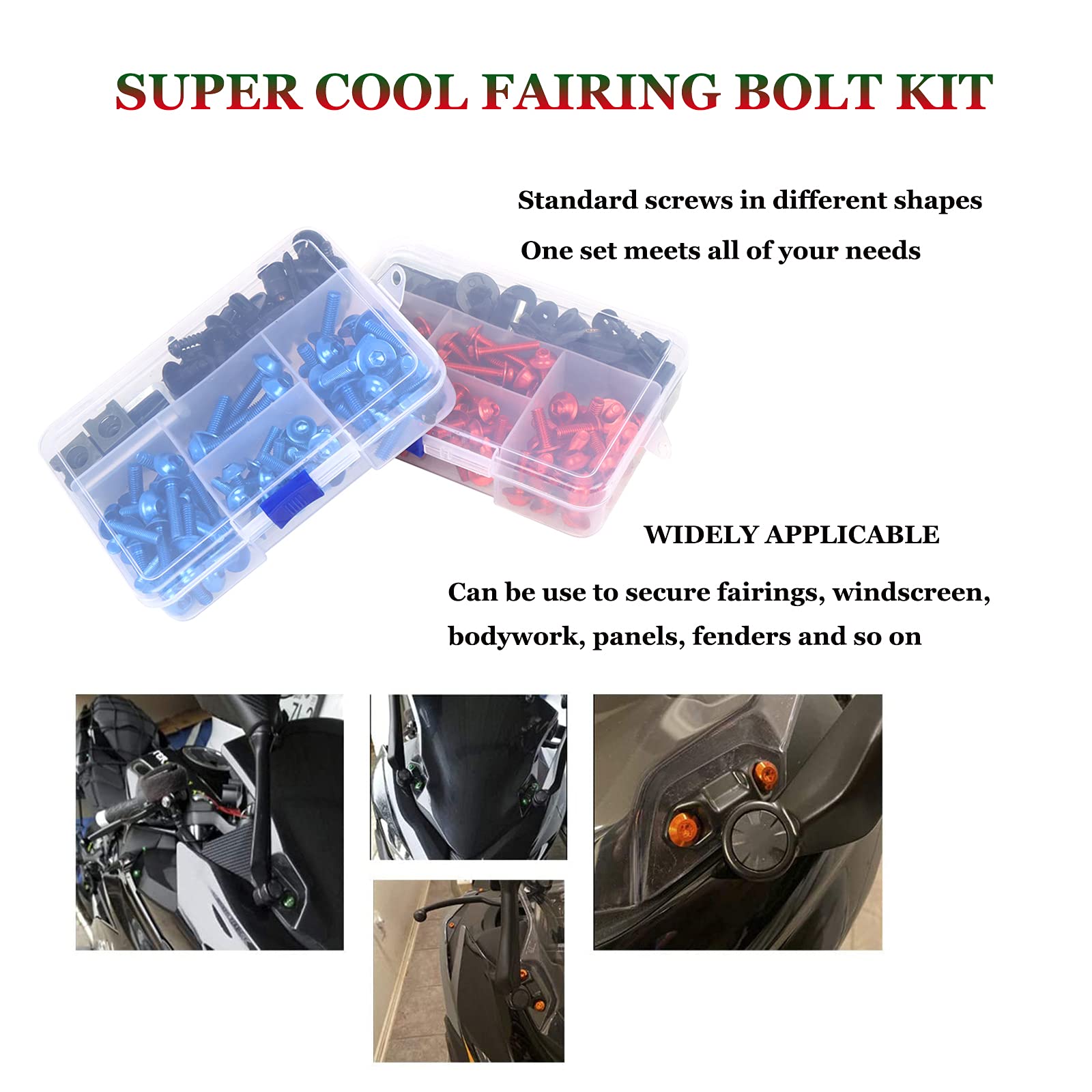 Baione Universal Fairing Bolt Kit 195 Pcs M5 M6 Motorcycle Windscreen Screws Fasteners Accessories Replacement For Yamaha Honda Kawasaki Suzuki Bmw Sportbike Mounting Kits Washers Nuts Screws Clips
