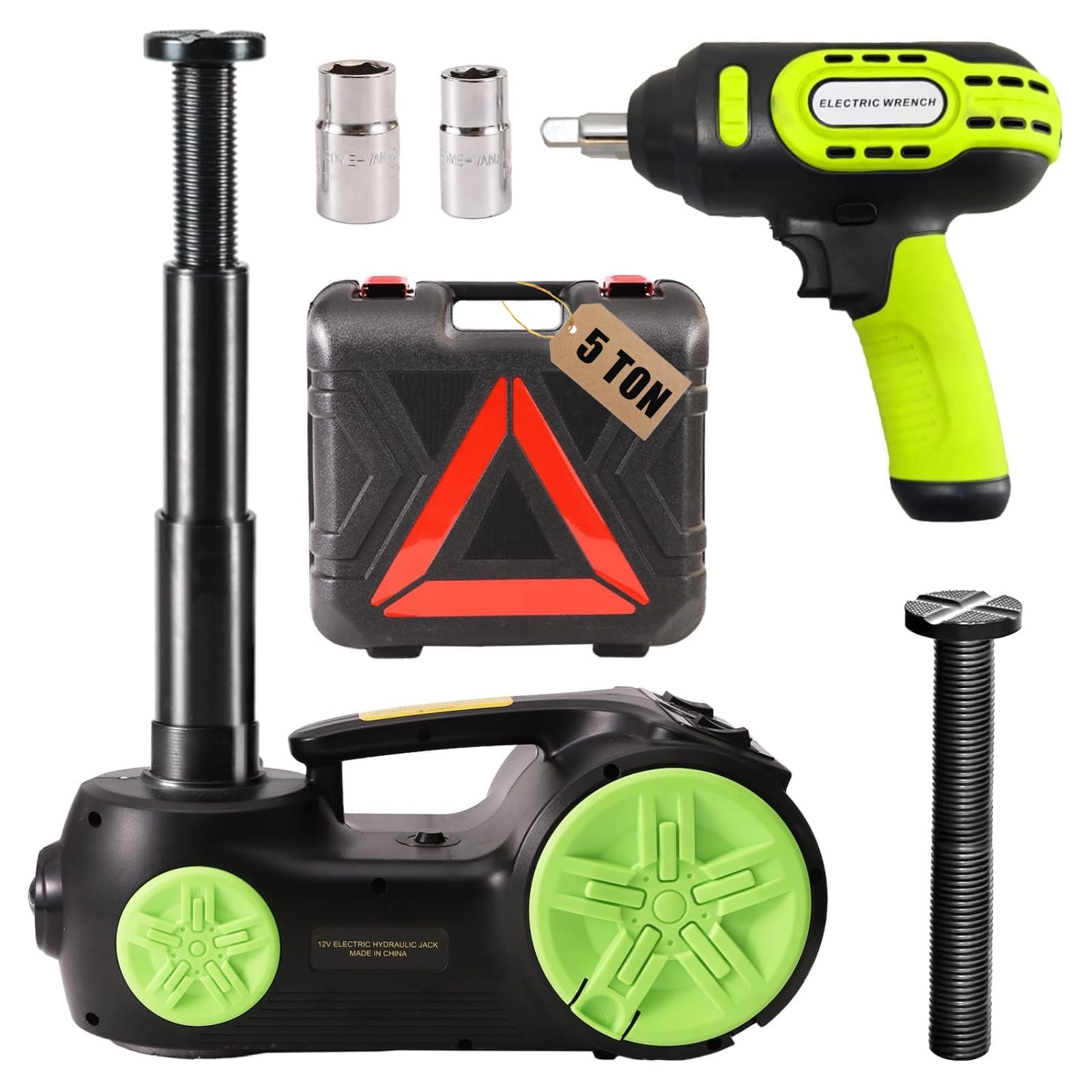 ROGTZ Upgraded Electric Car Jack Kit 5 Tons Floor Jacks Hydraulic and Tire Air Flator Lift Range: 5.9-20.8,Car Lifter for Vehi